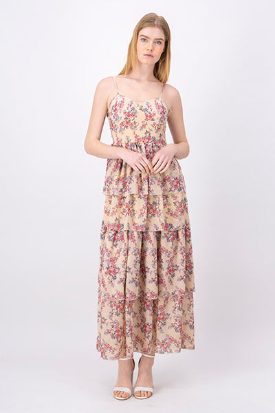 Layered Maxi Dress With Flowers BEIGE