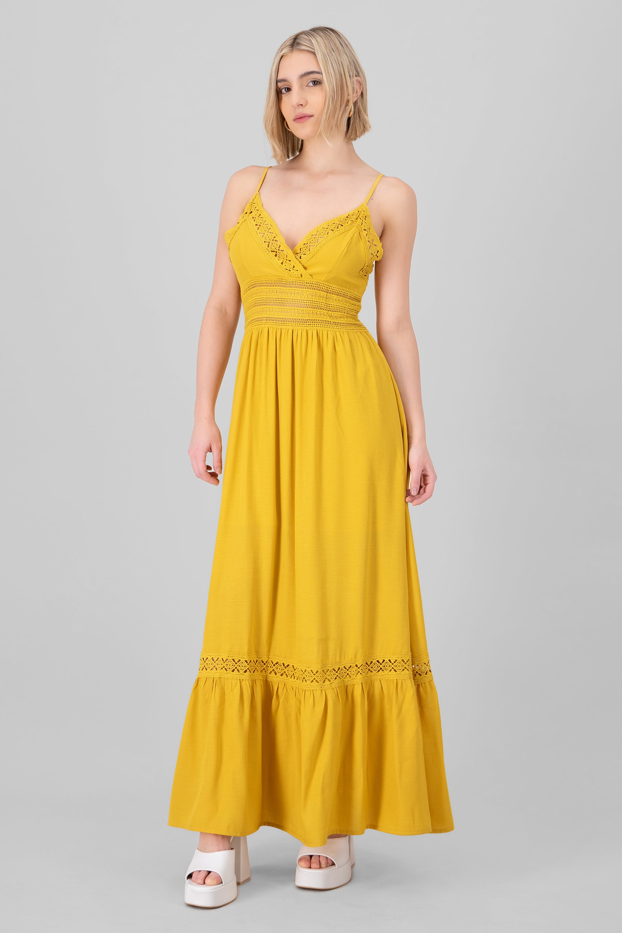 Crochet Hollow Out Maxi Dress MUSTARD