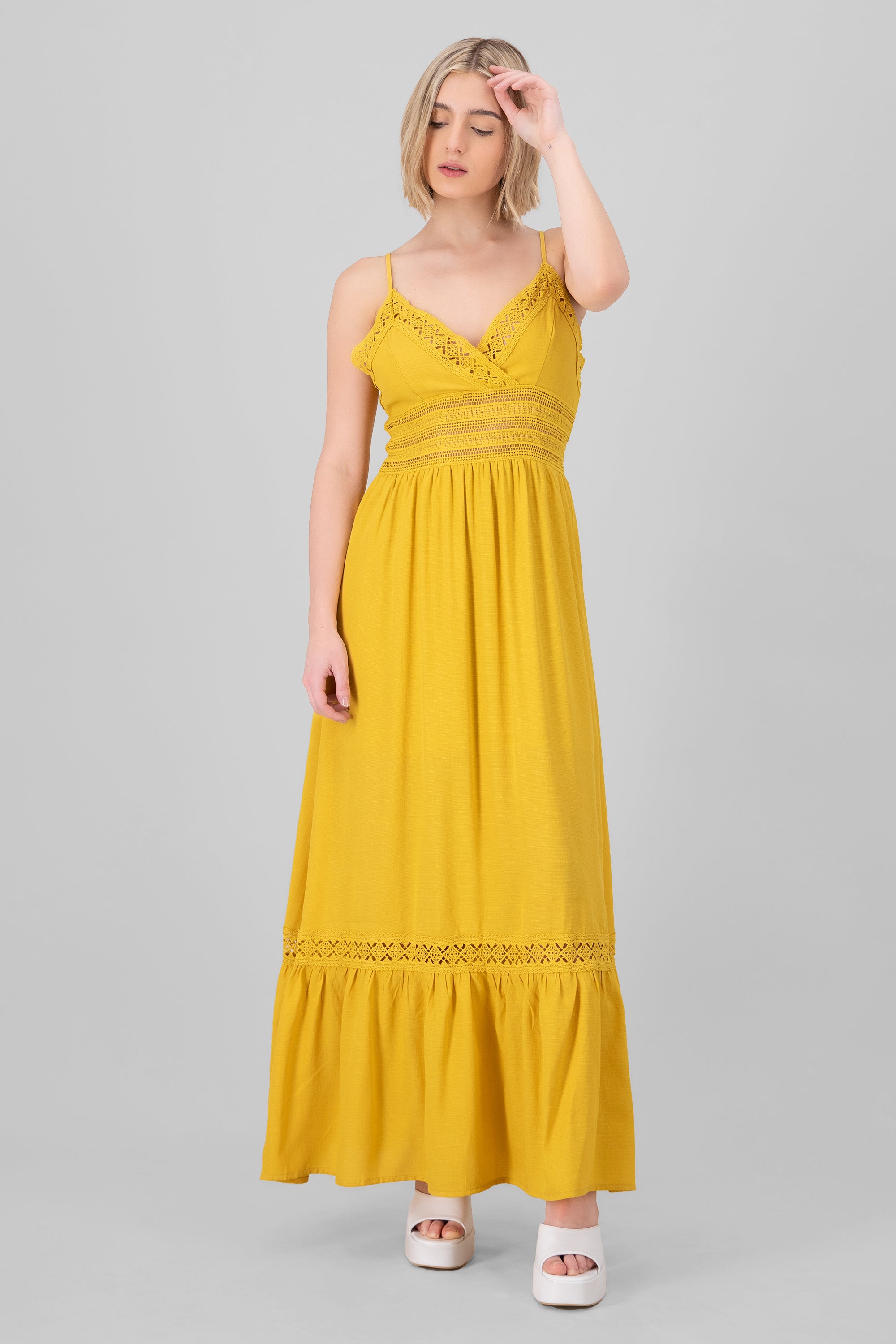 Crochet Hollow Out Maxi Dress MUSTARD