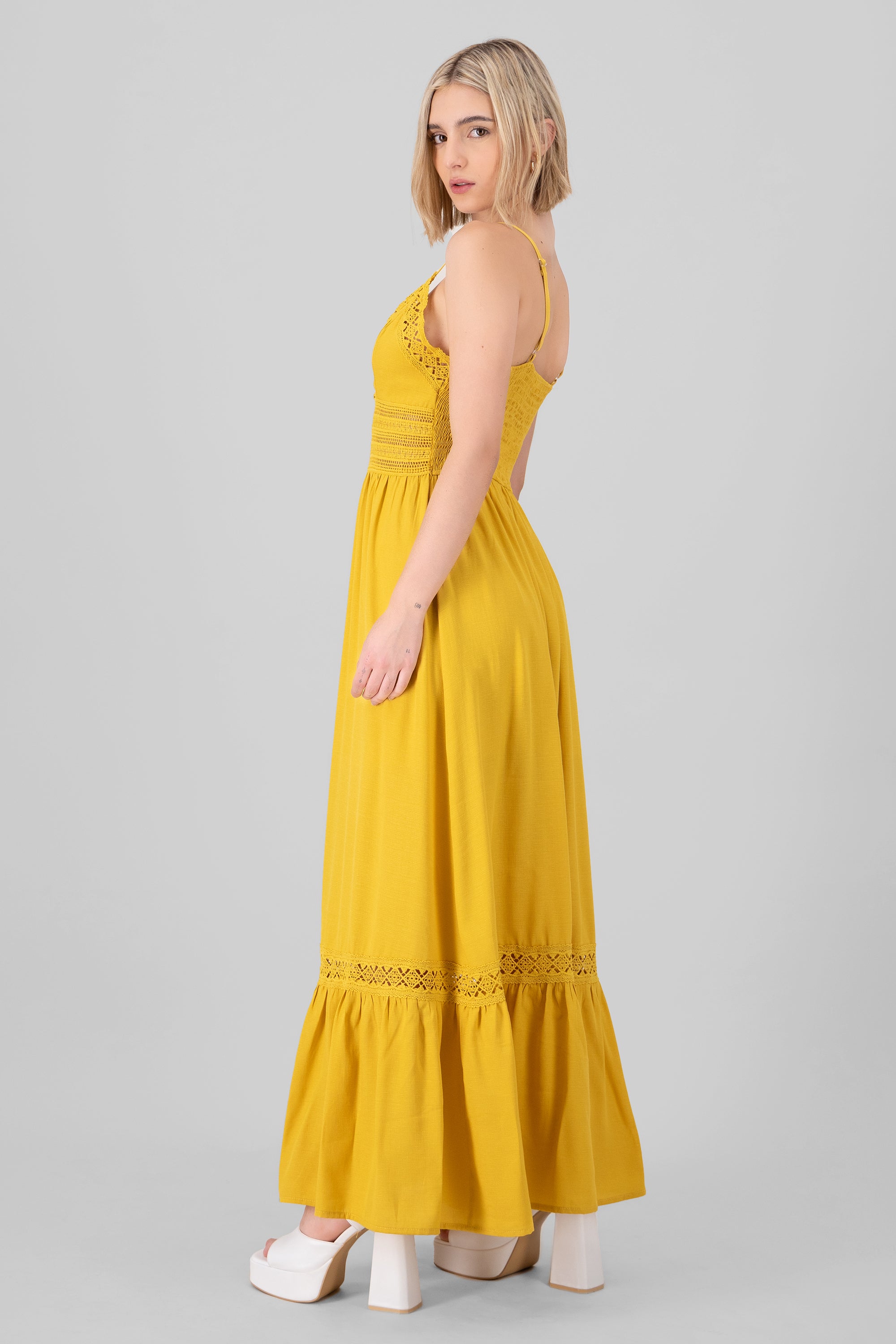 Crochet Hollow Out Maxi Dress MUSTARD