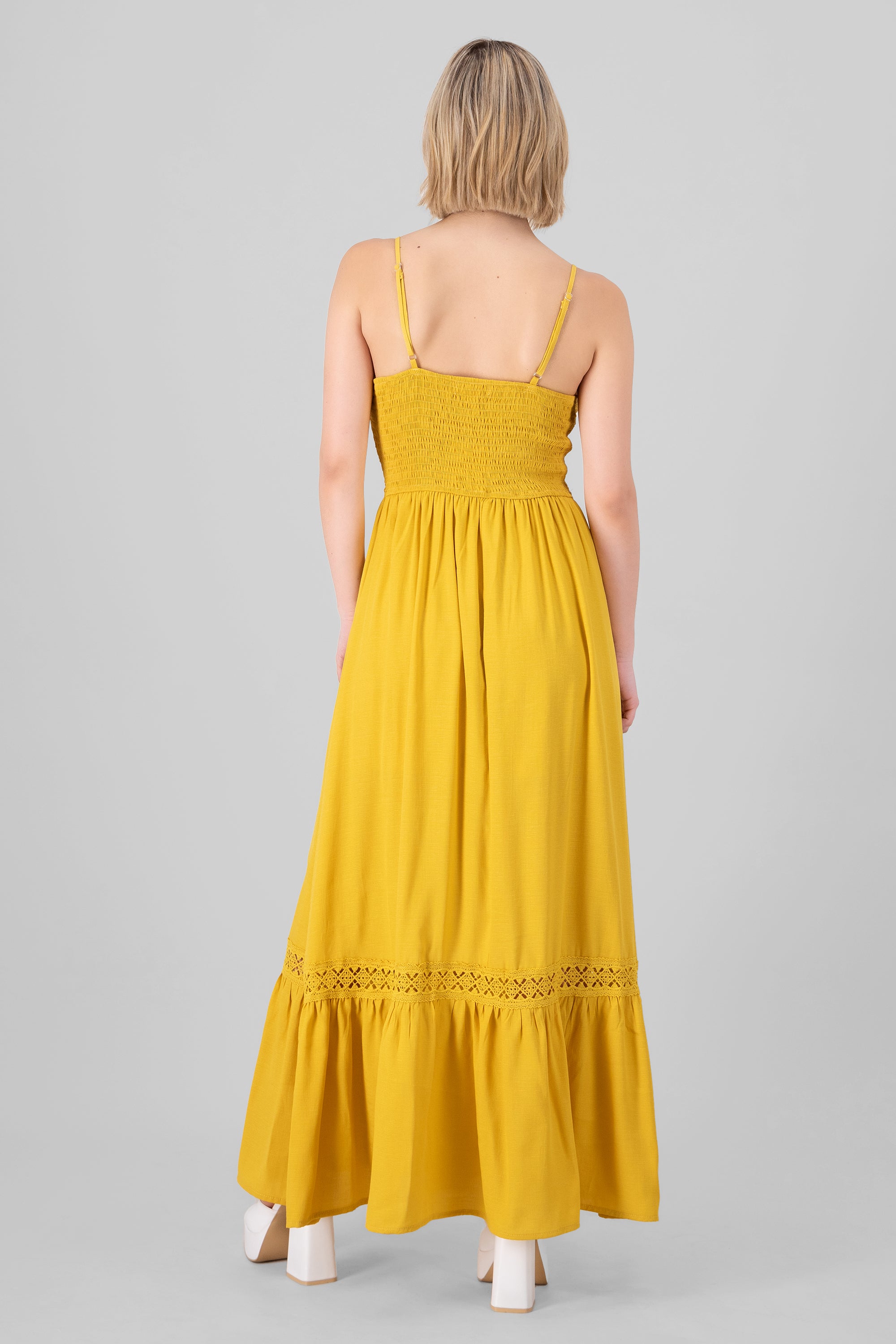 Crochet Hollow Out Maxi Dress MUSTARD