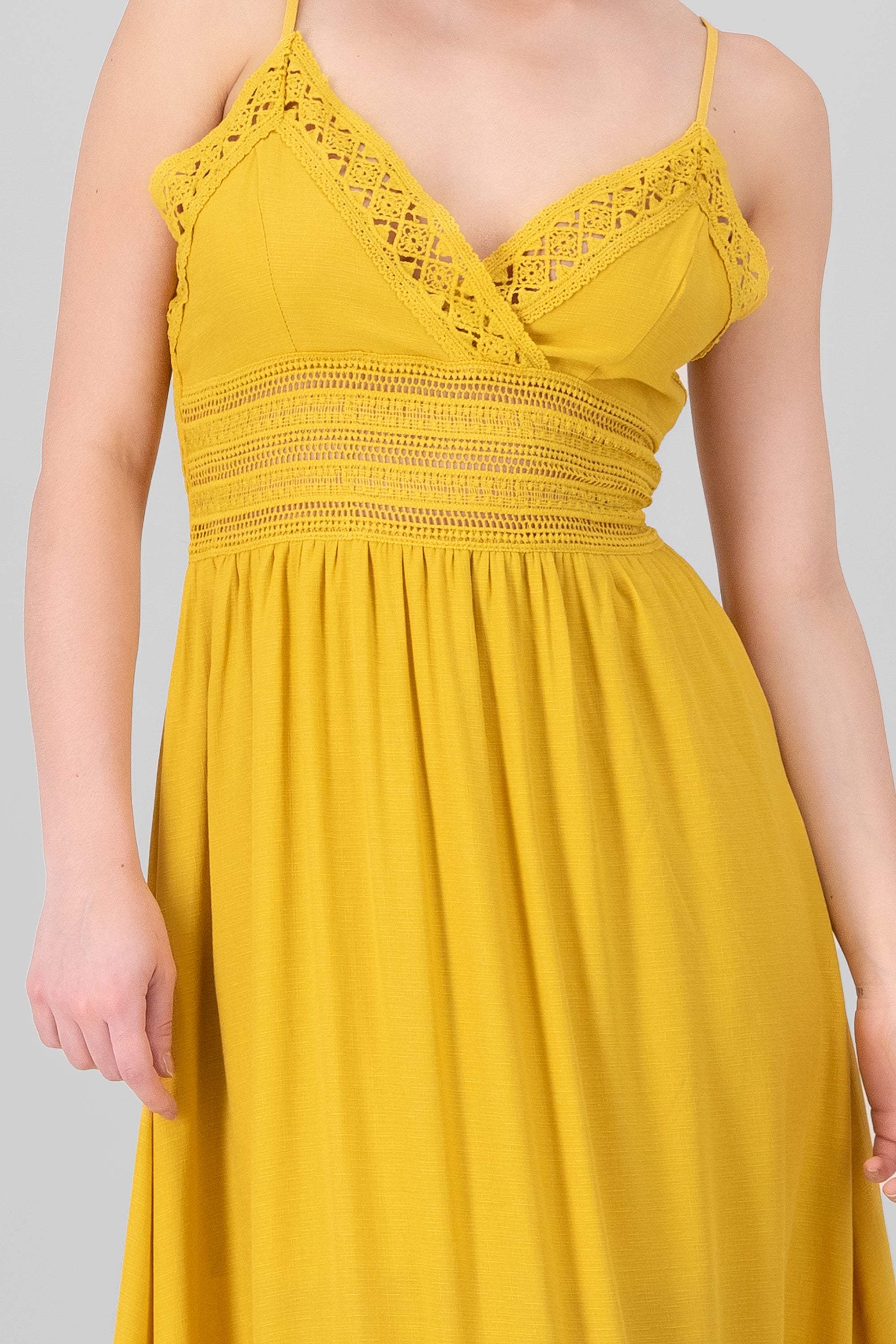 Crochet Hollow Out Maxi Dress MUSTARD