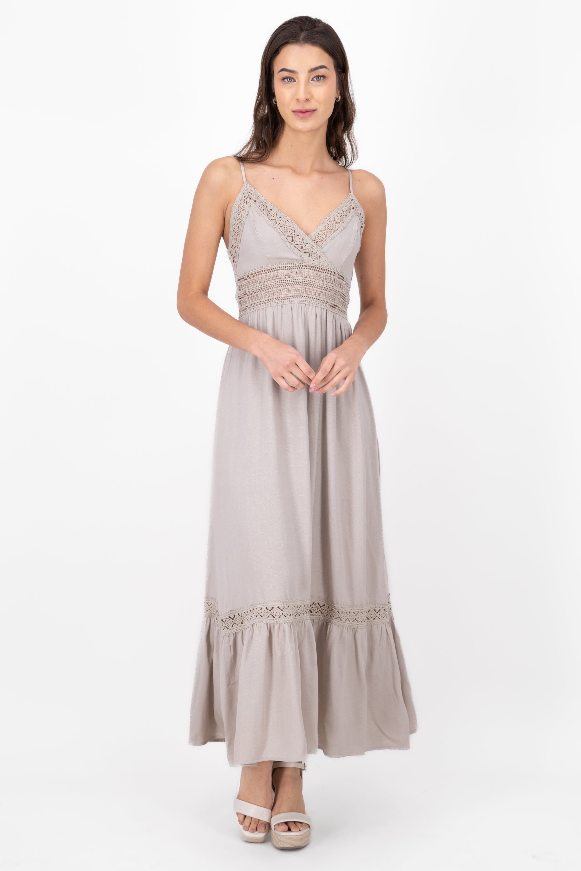 Crochet Hollow Out Maxi Dress SAND