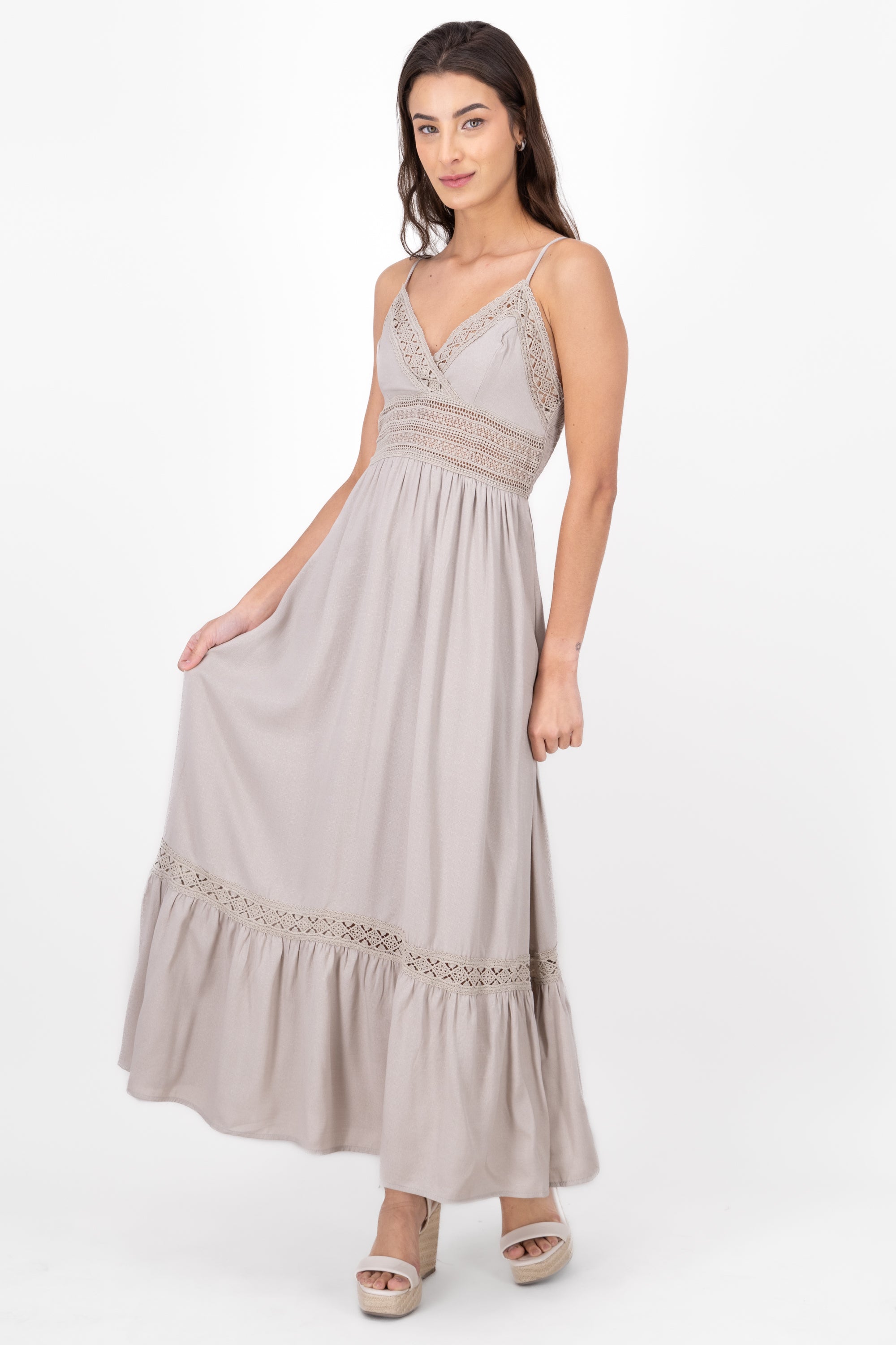 Crochet Hollow Out Maxi Dress SAND