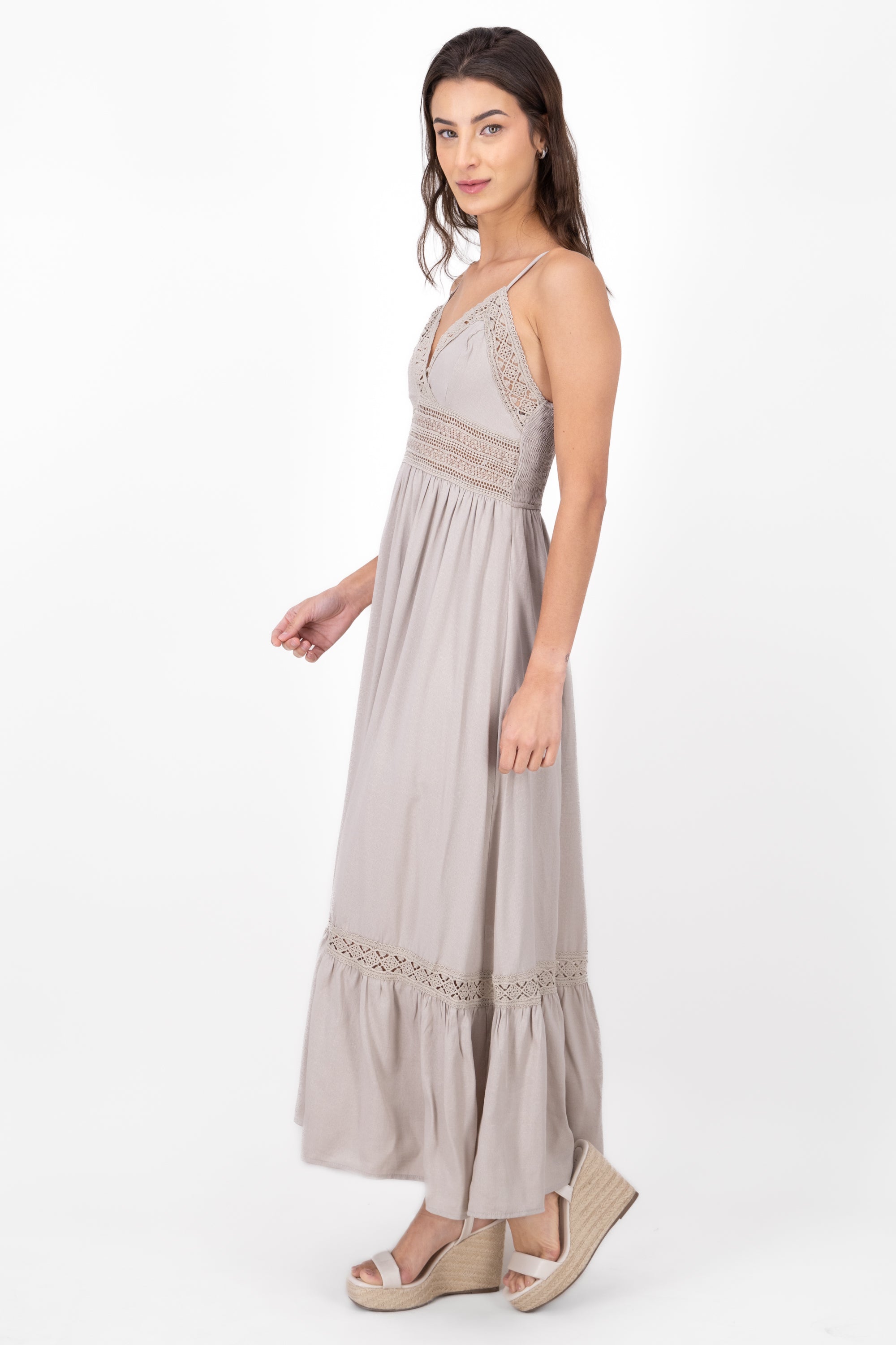 Crochet Hollow Out Maxi Dress SAND