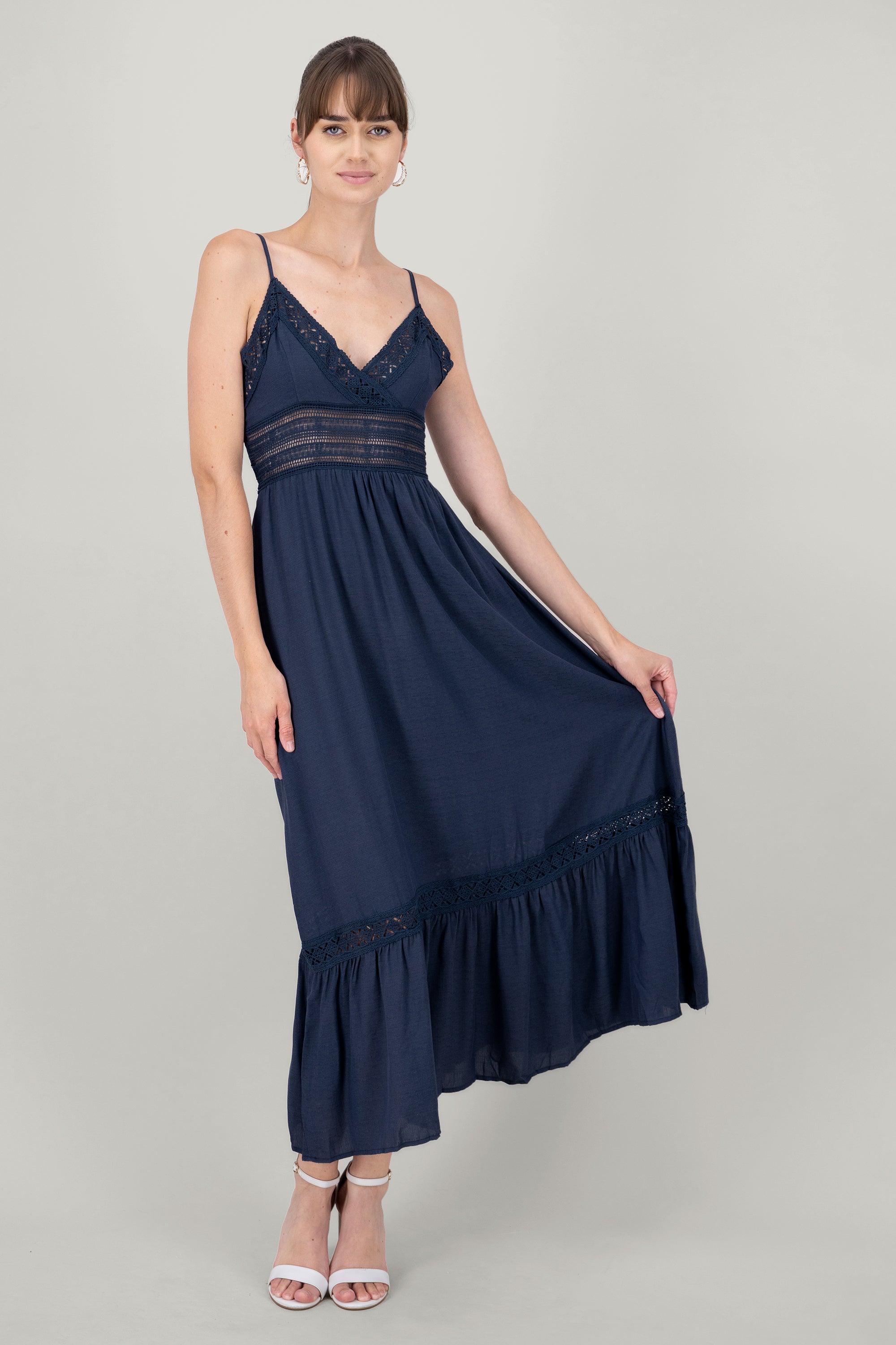 Crochet Hollow Out Maxi Dress NAVY