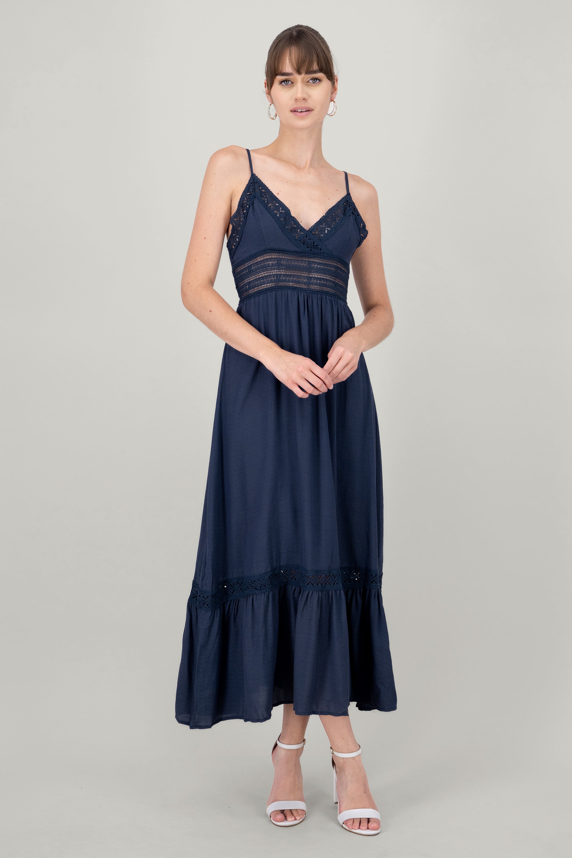 Crochet Hollow Out Maxi Dress NAVY