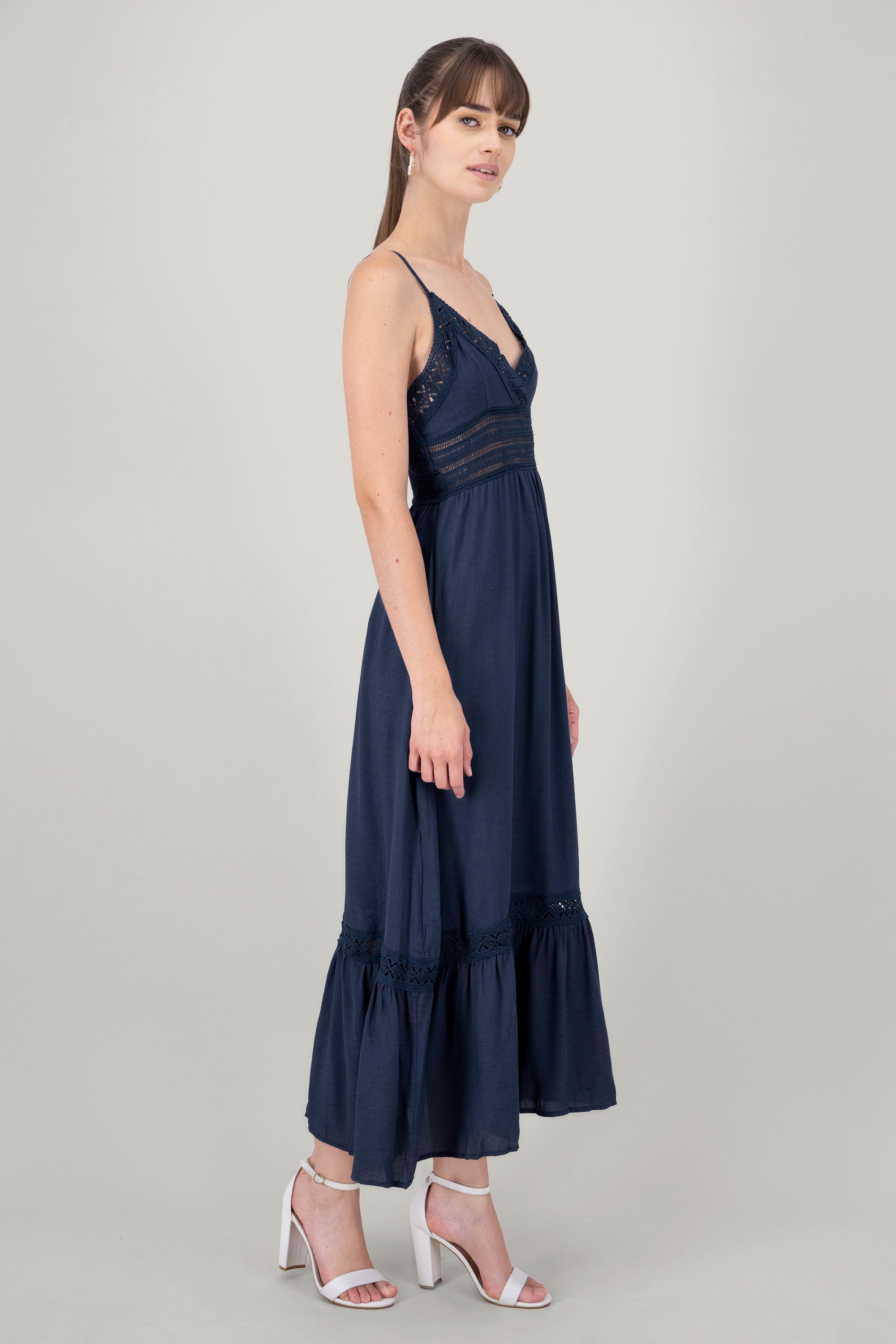 Crochet Hollow Out Maxi Dress NAVY