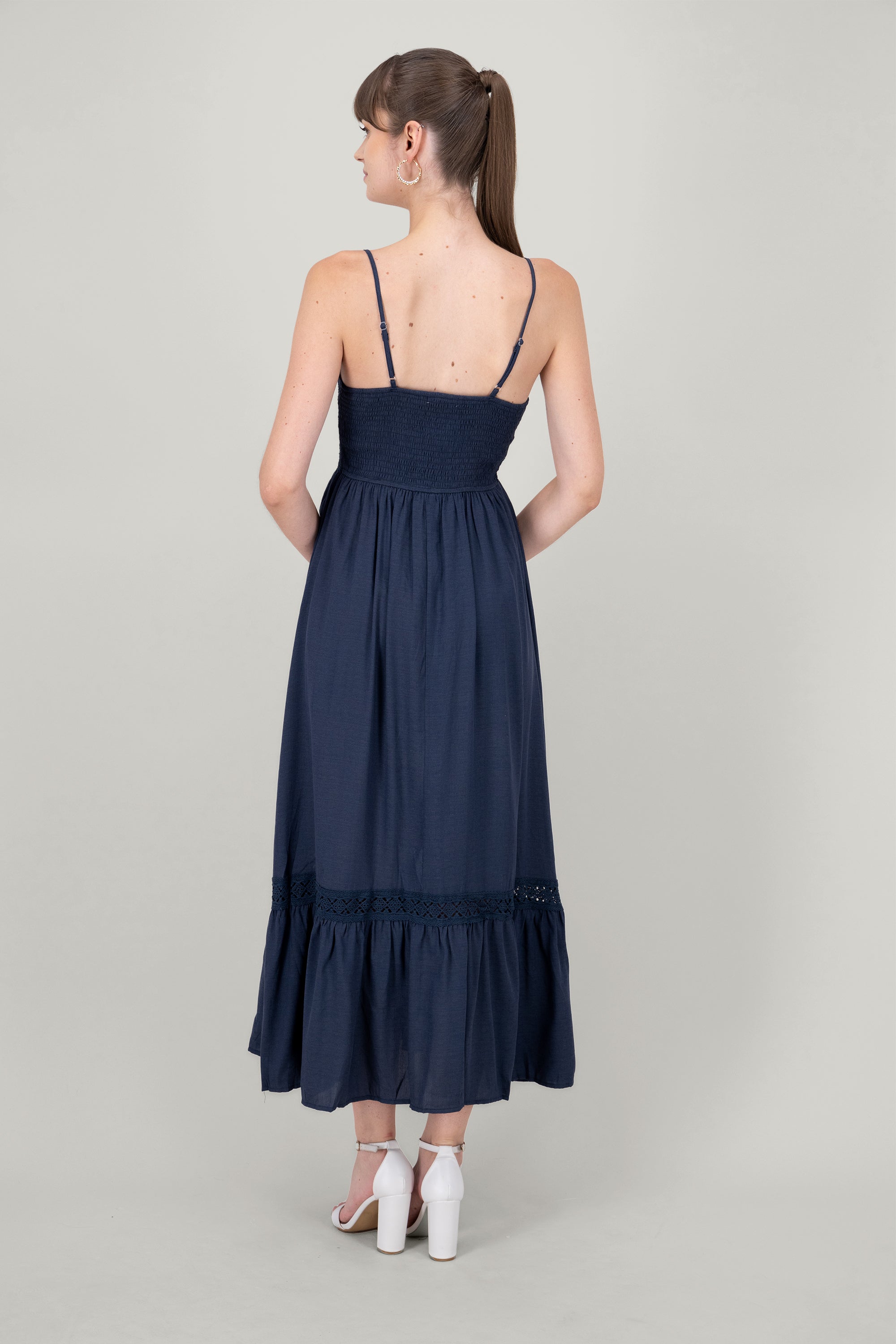 Crochet Hollow Out Maxi Dress NAVY