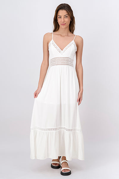 Crochet Hollow Out Maxi Dress WHITE