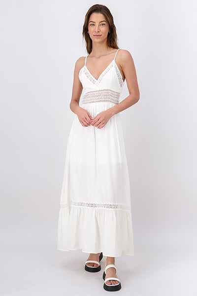 Crochet Hollow Out Maxi Dress WHITE