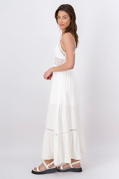 Crochet Hollow Out Maxi Dress WHITE