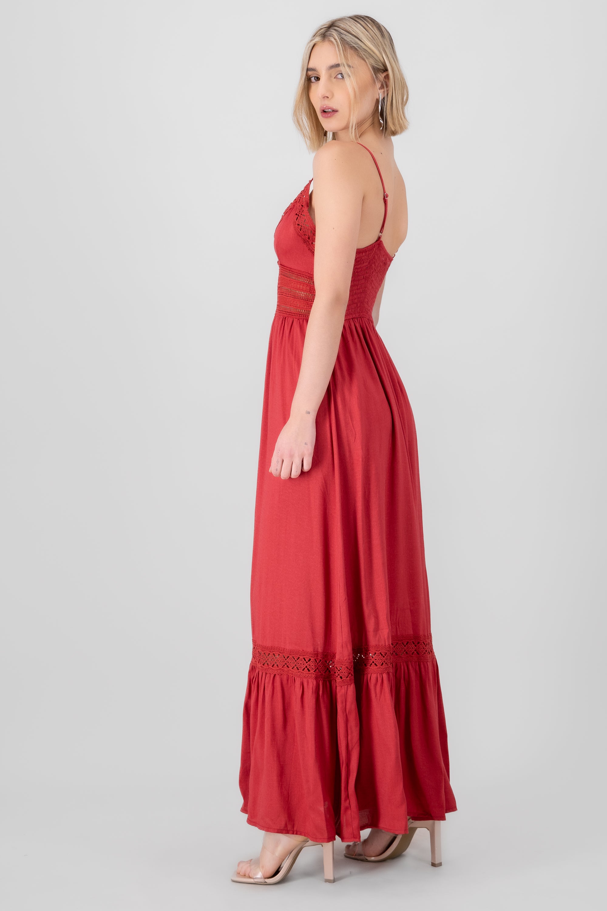 Crochet Hollow Out Maxi Dress RED