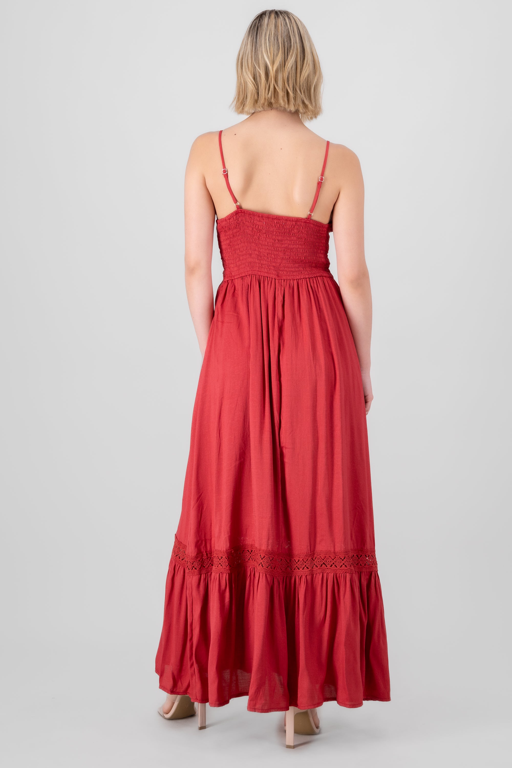 Crochet Hollow Out Maxi Dress RED