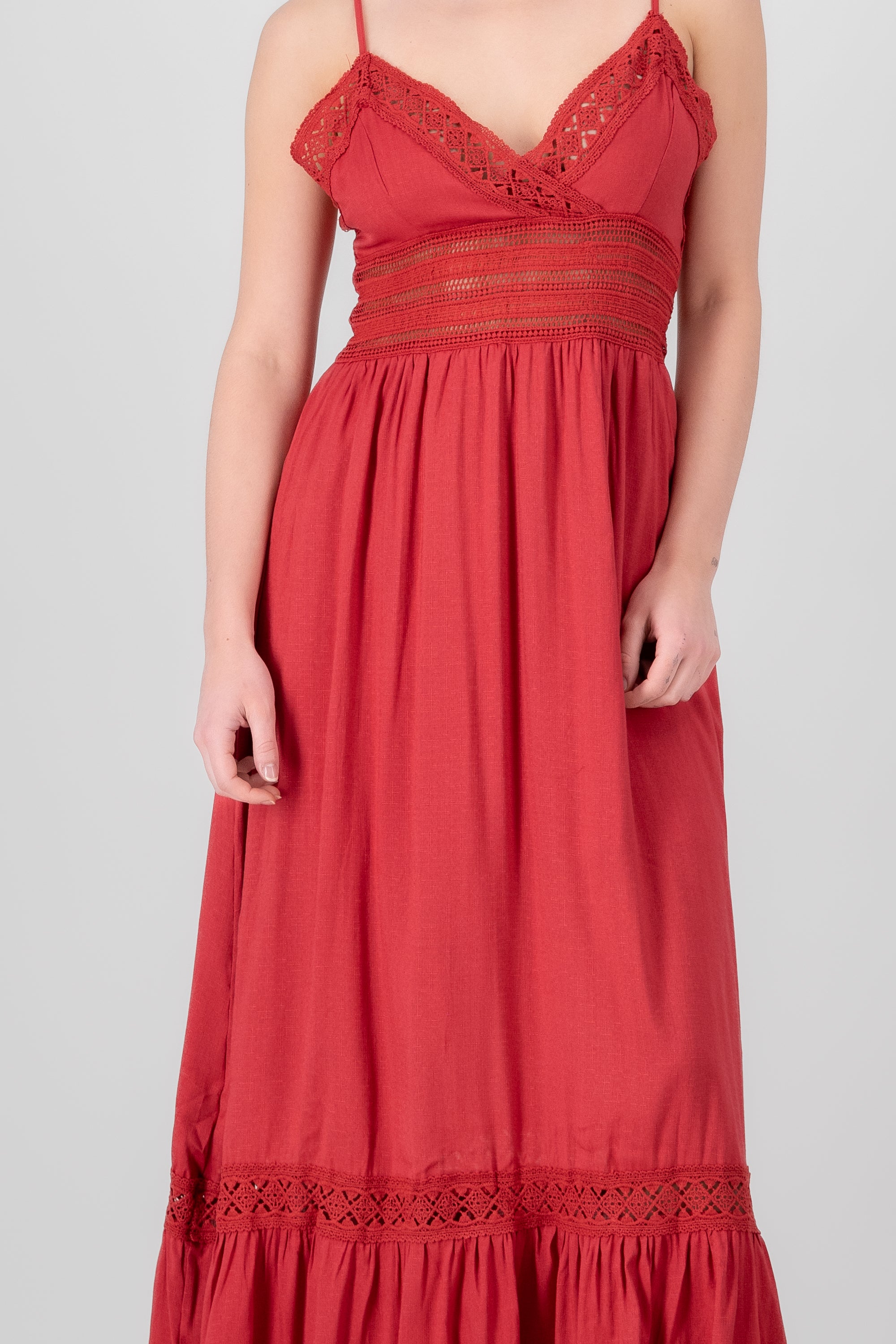 Crochet Hollow Out Maxi Dress RED