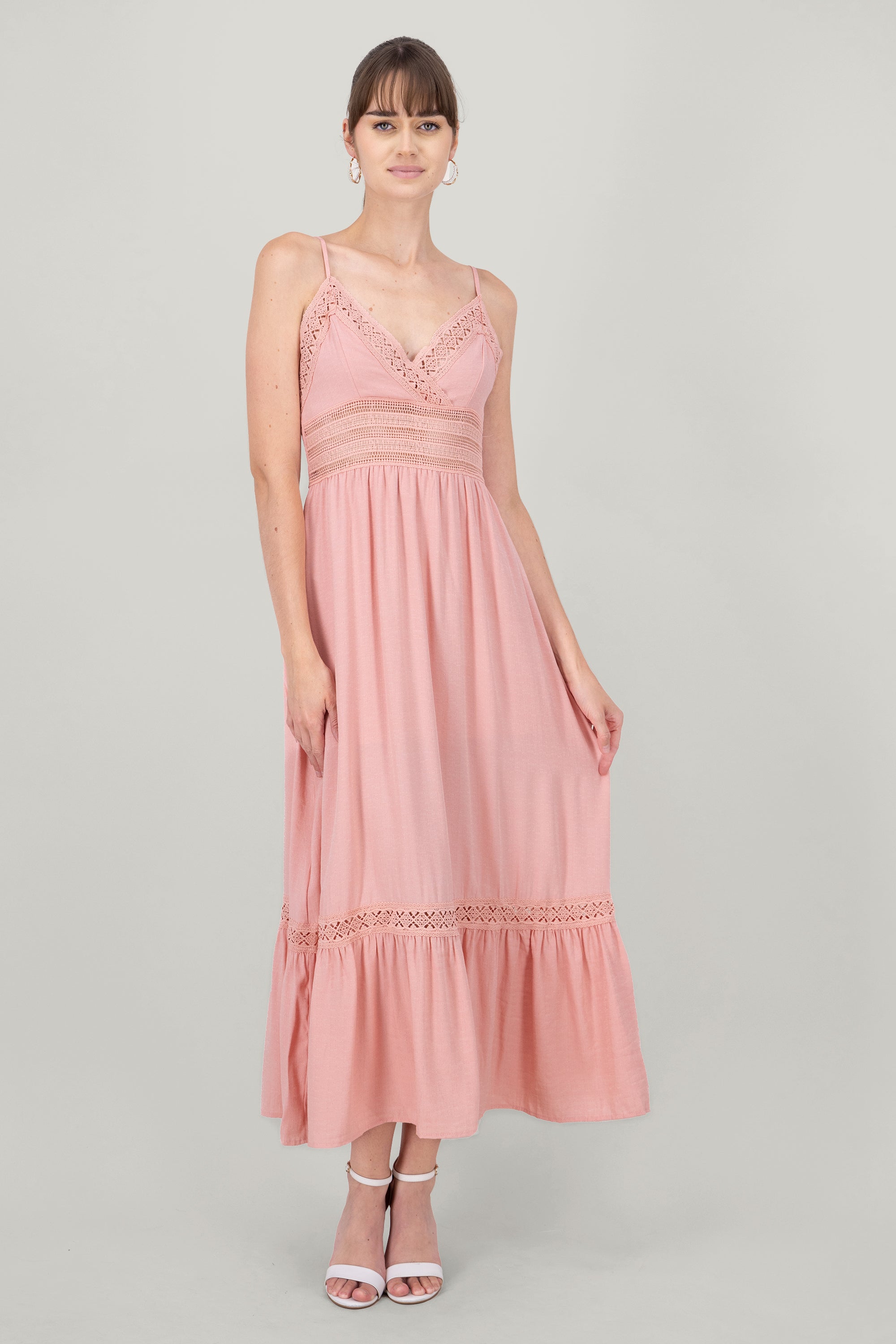 Crochet Hollow Out Maxi Dress PINK