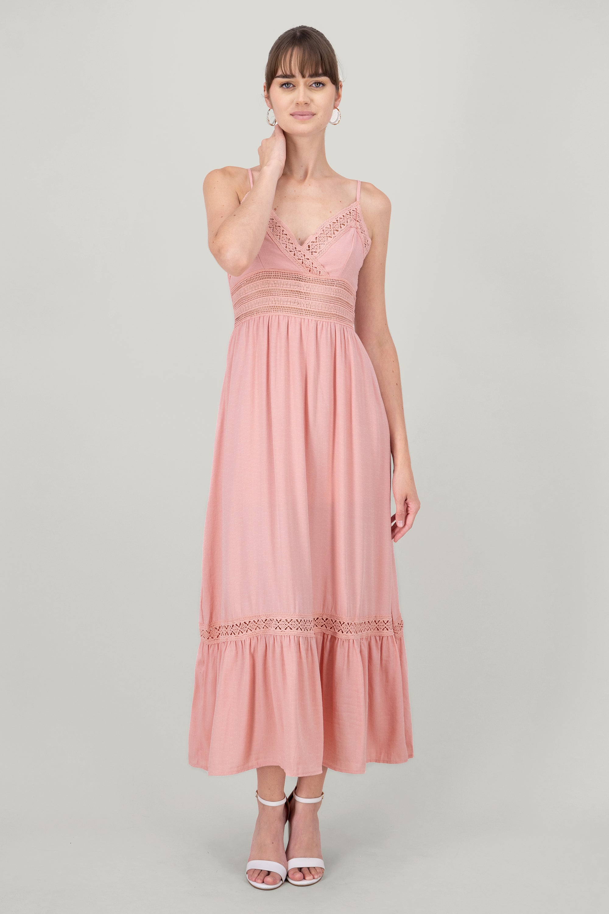 Crochet Hollow Out Maxi Dress PINK