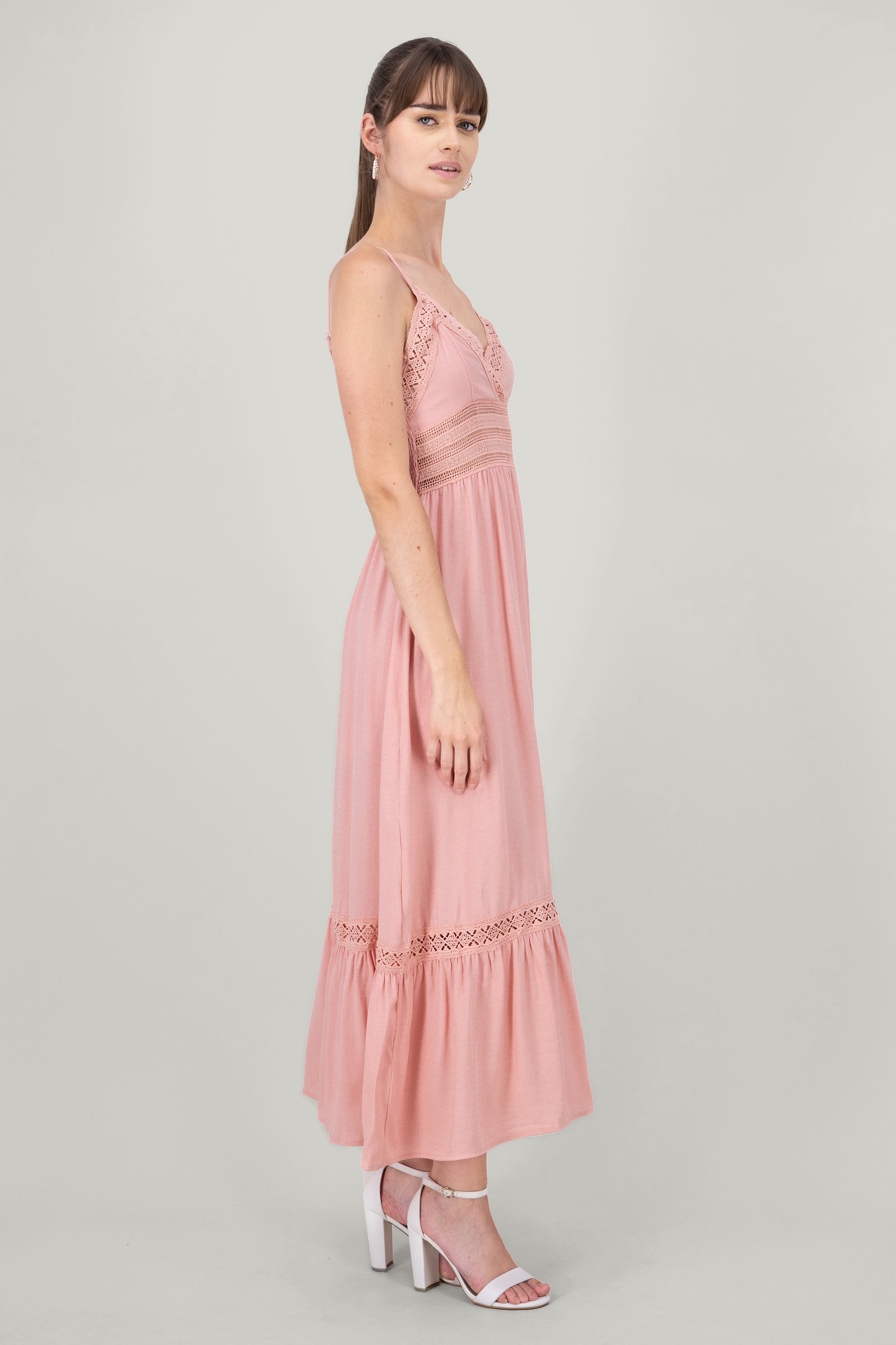 Crochet Hollow Out Maxi Dress PINK