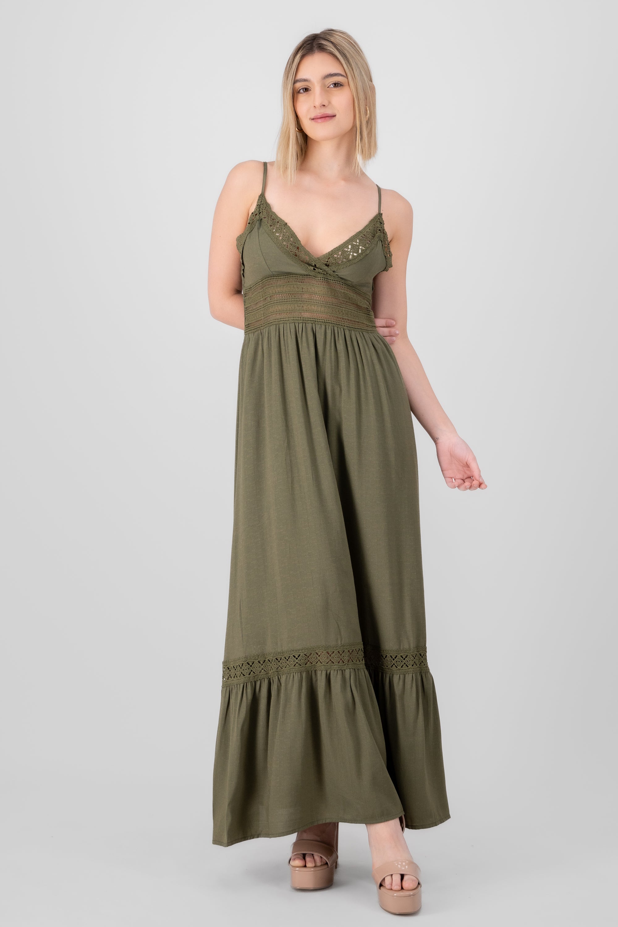 Crochet Hollow Out Maxi Dress OLIVE