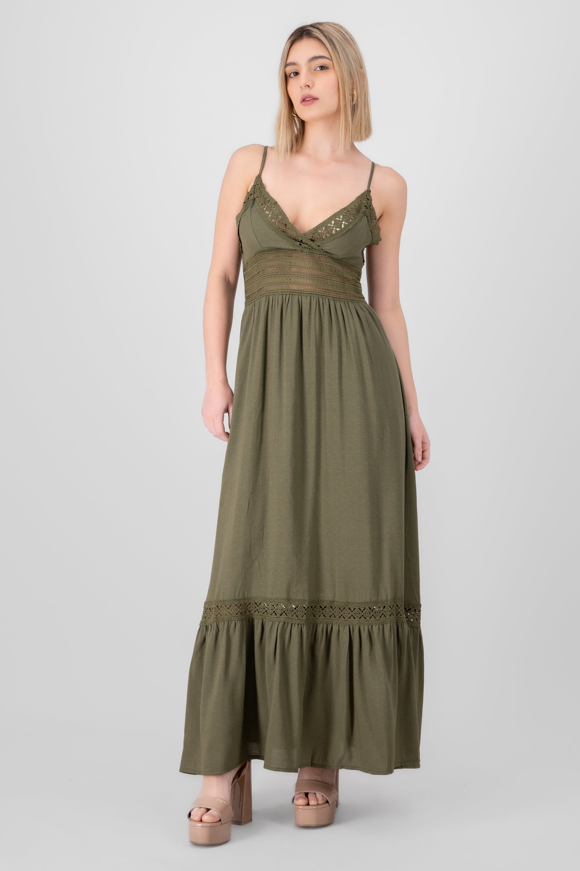 Crochet Hollow Out Maxi Dress OLIVE