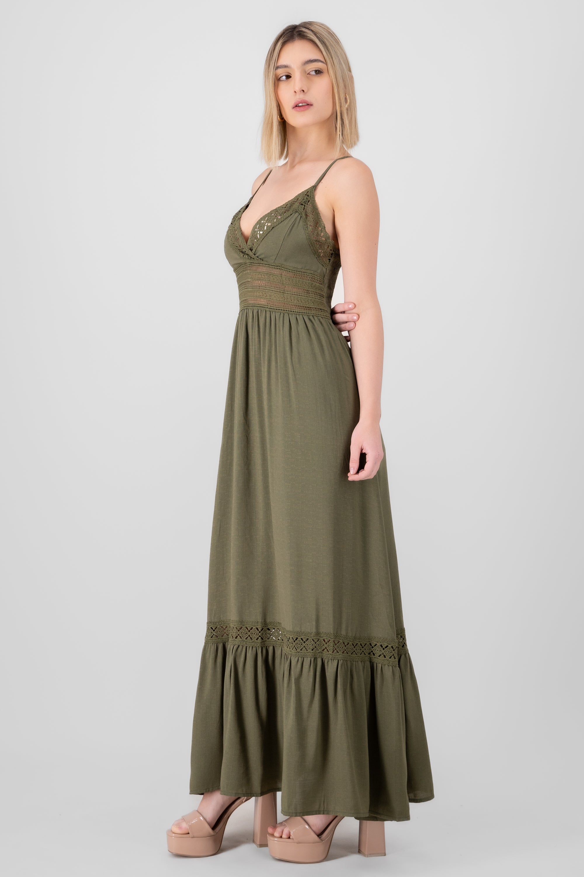 Crochet Hollow Out Maxi Dress OLIVE