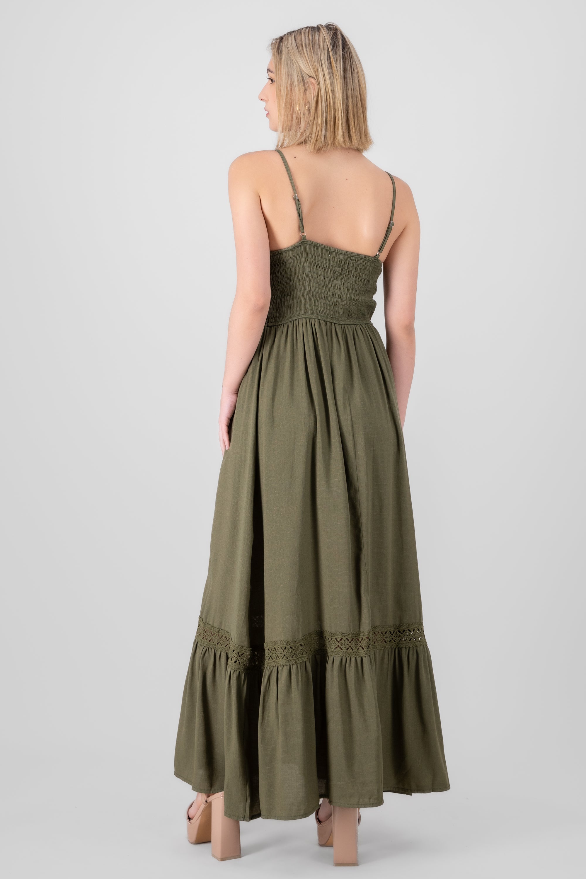 Crochet Hollow Out Maxi Dress OLIVE