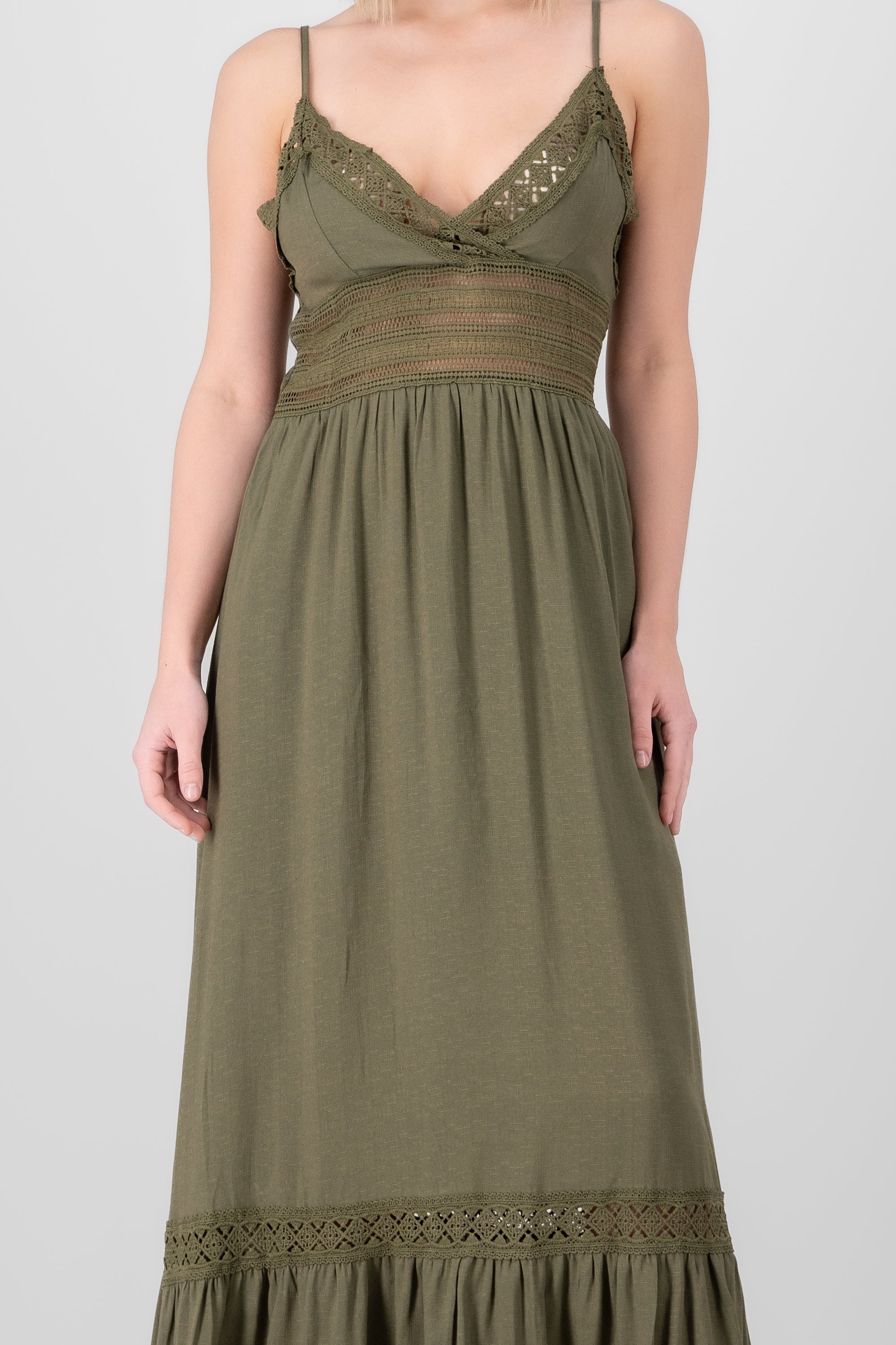 Crochet Hollow Out Maxi Dress OLIVE