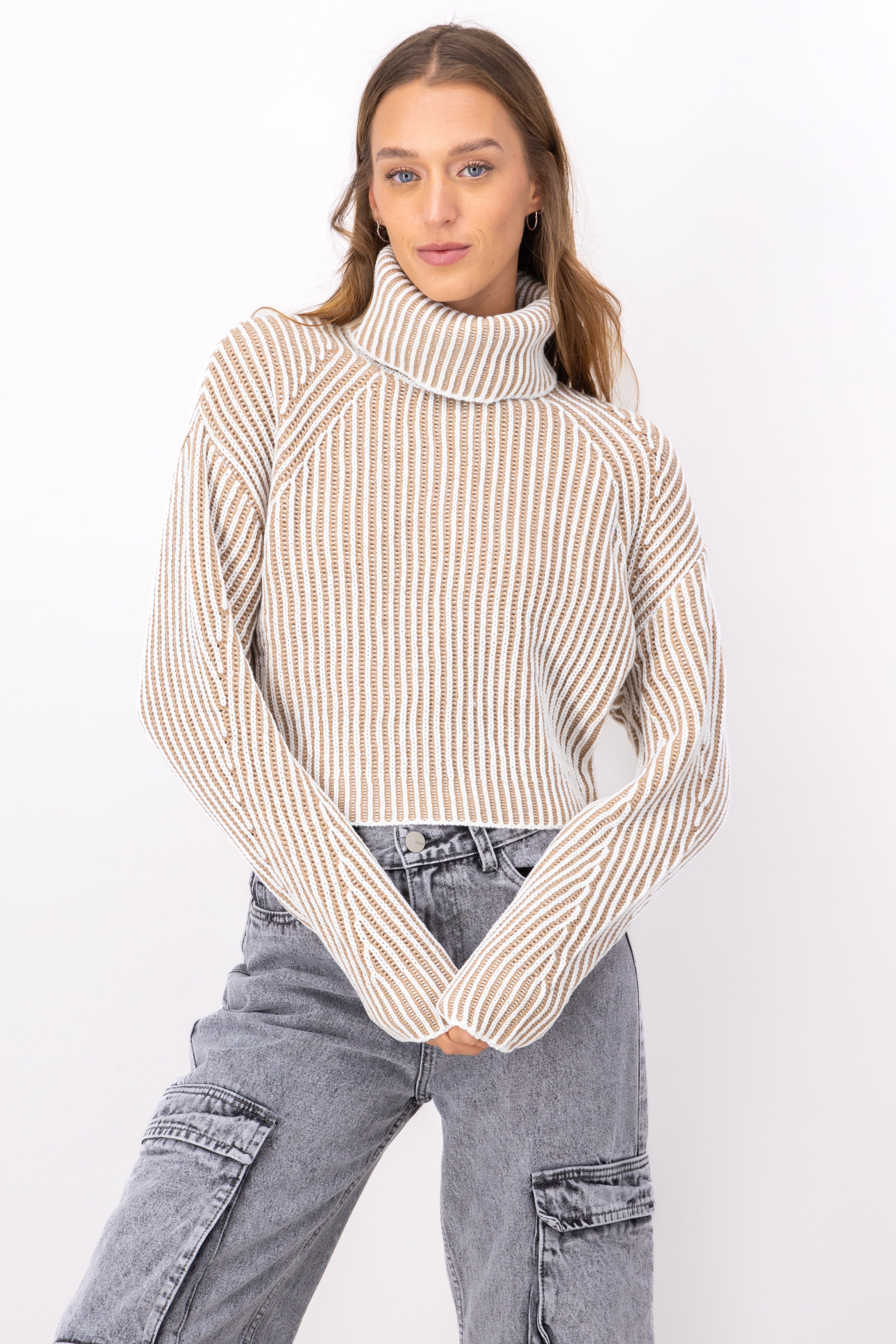 TwoTone Thick Turtleneck Sweater BROWN COMBO