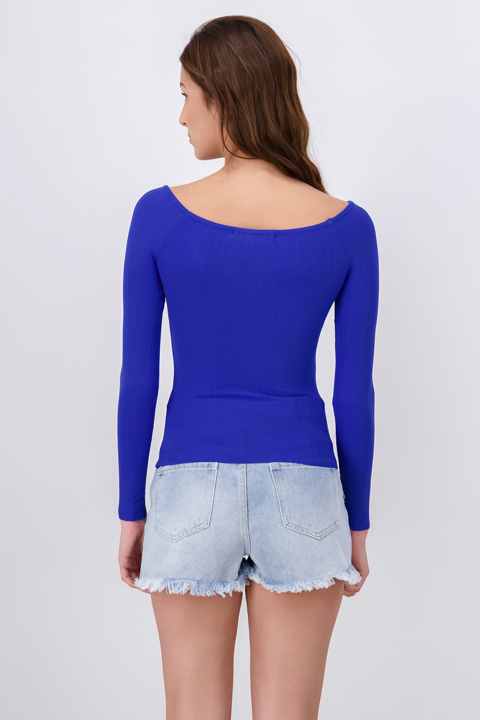 Solid Long Sleeve V Neck Top ROYAL BLUE