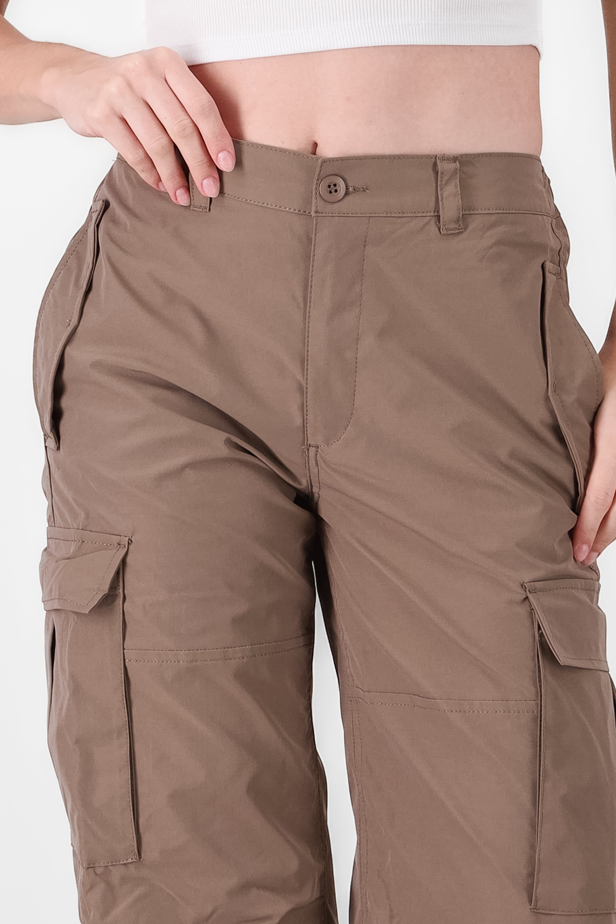 High Waist Cargo Pants With Pleated Details BROWN