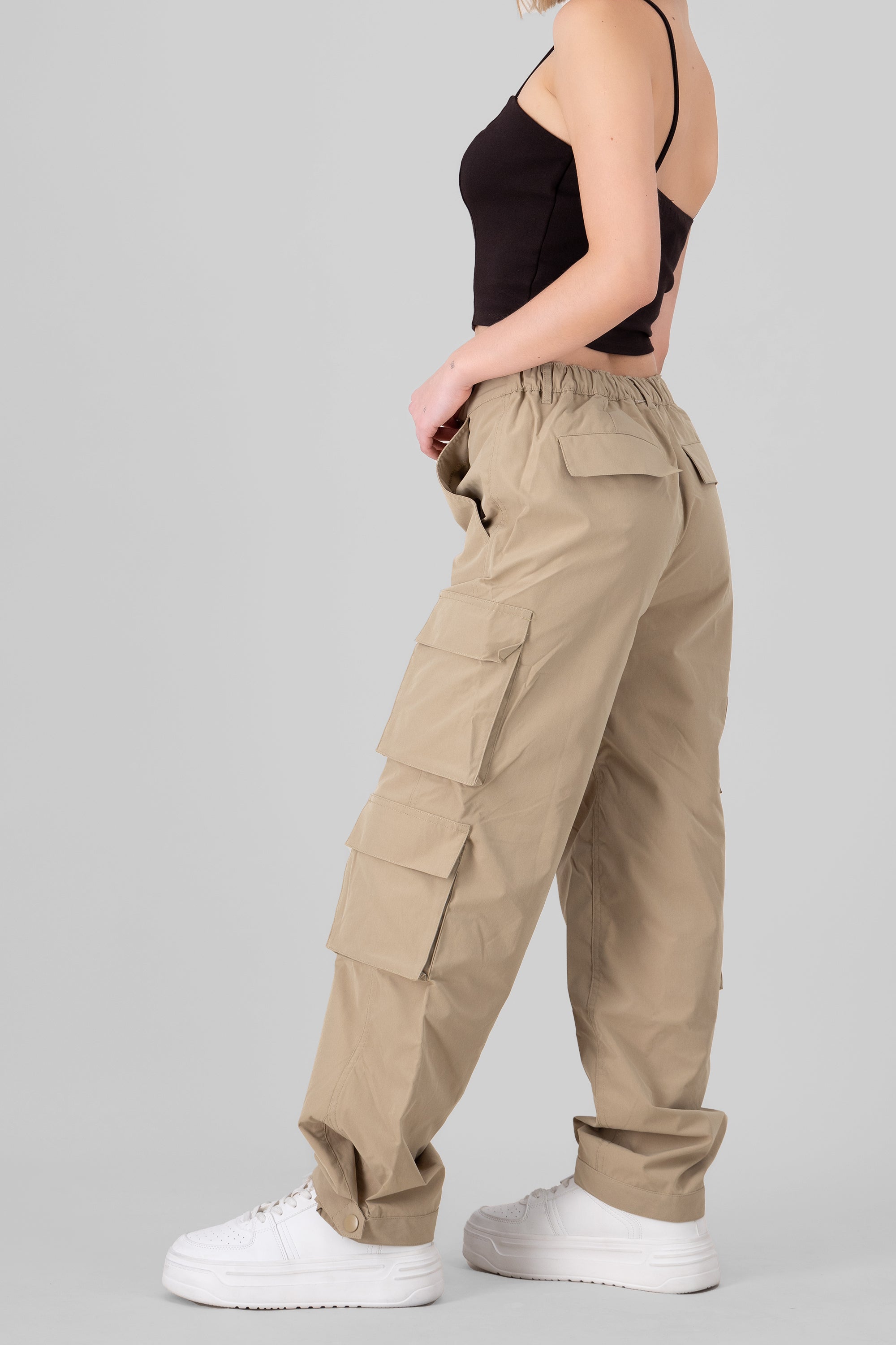 High Waist Cargo Pants With Pleated Details KHAKI