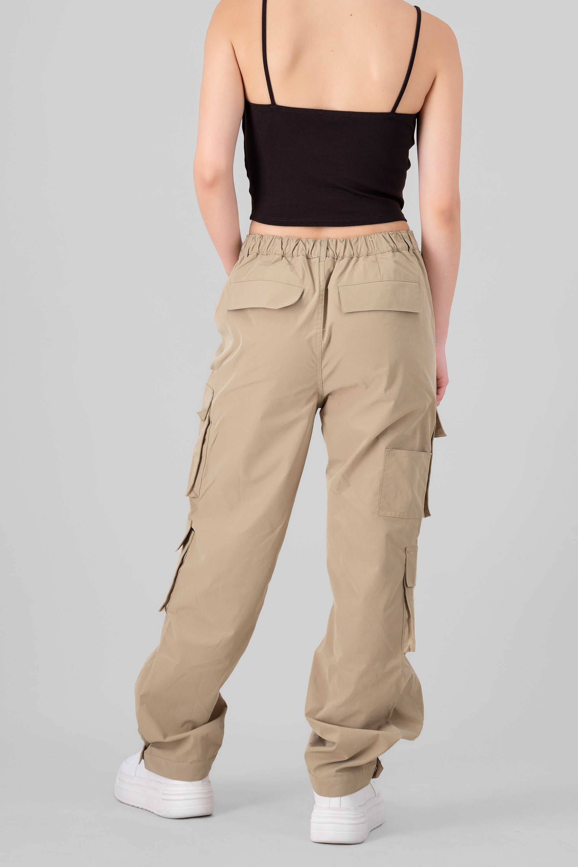 High Waist Cargo Pants With Pleated Details KHAKI