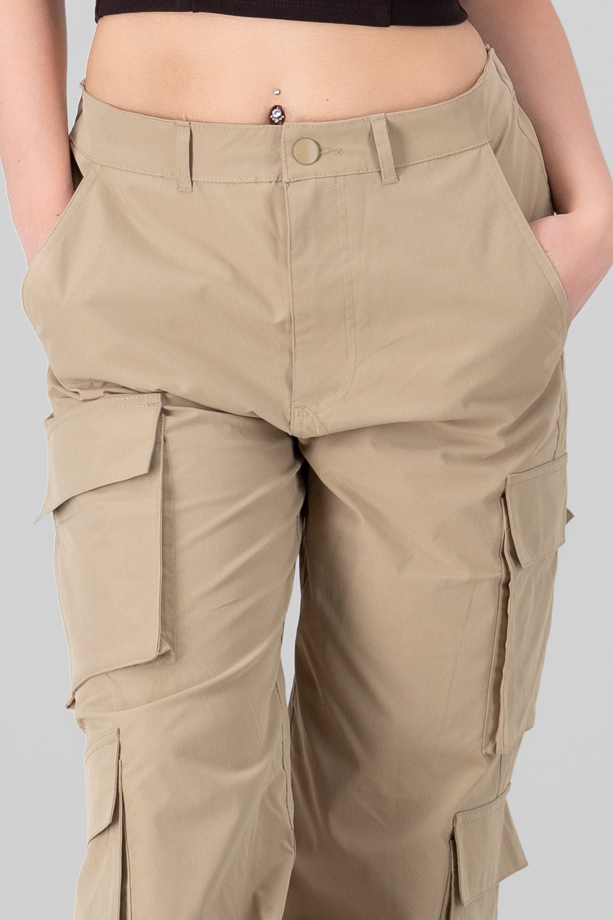 High Waist Cargo Pants With Pleated Details KHAKI