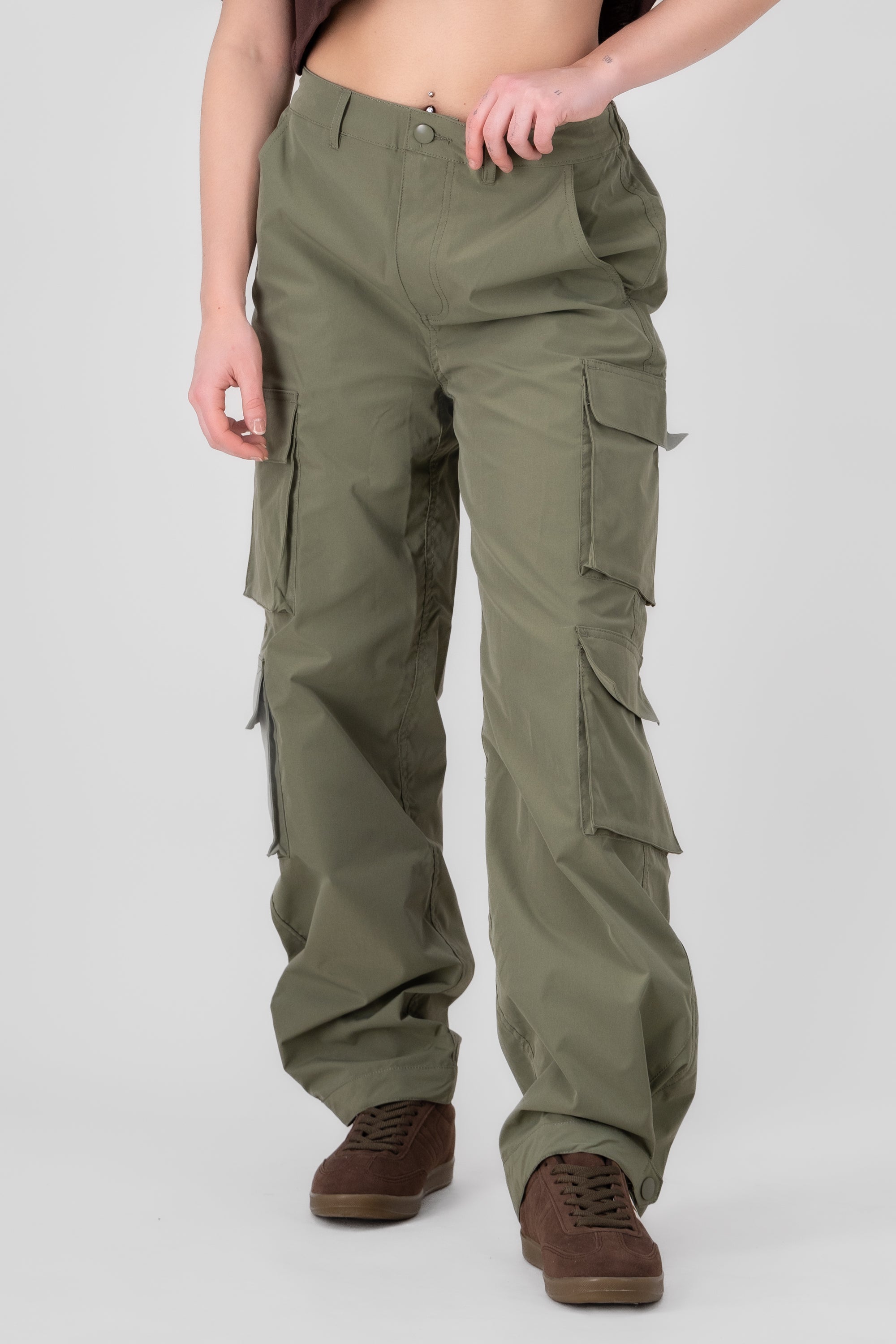 High Waist Cargo Pants With Pleated Details OLIVE