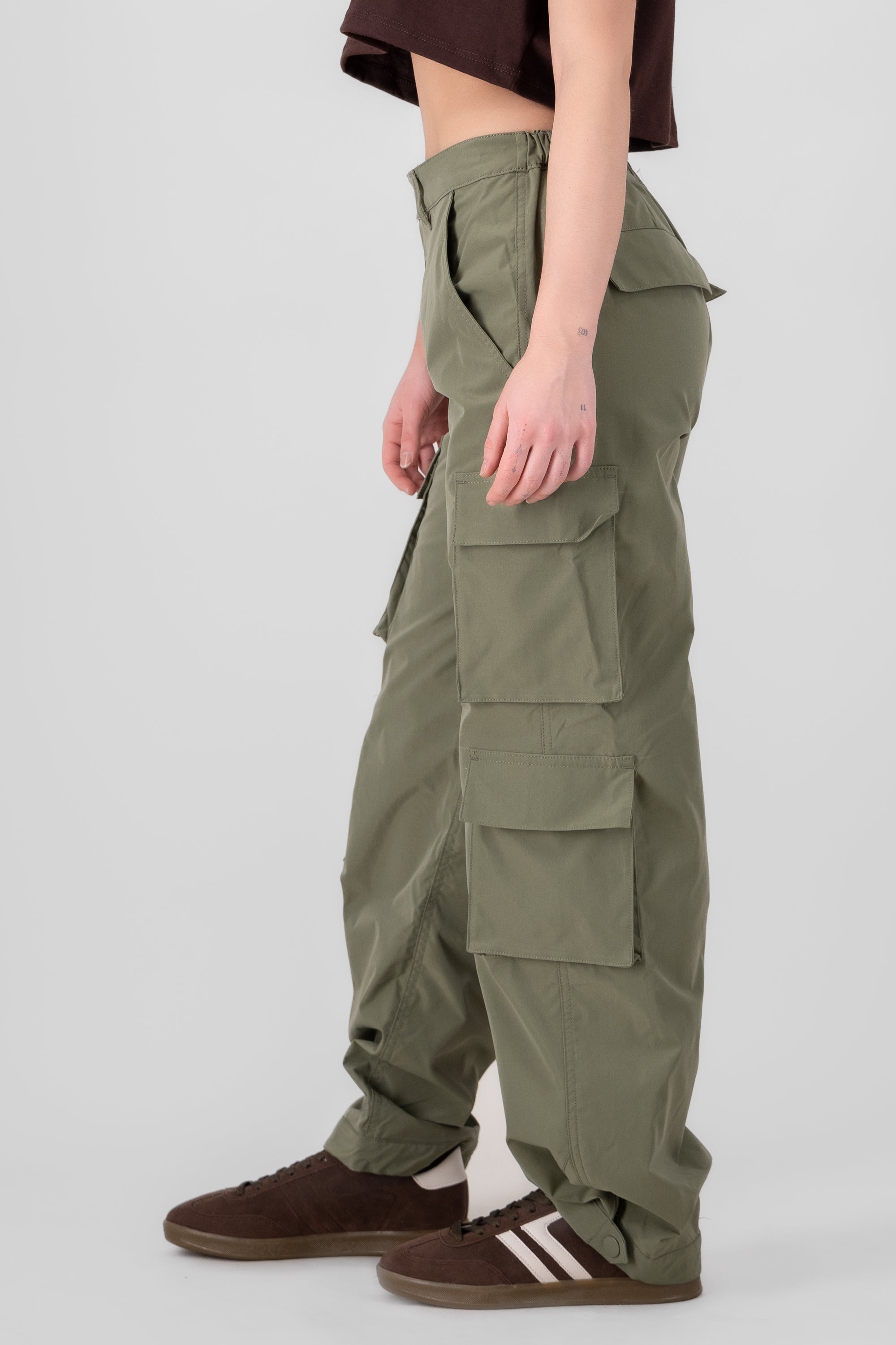 High Waist Cargo Pants With Pleated Details OLIVE