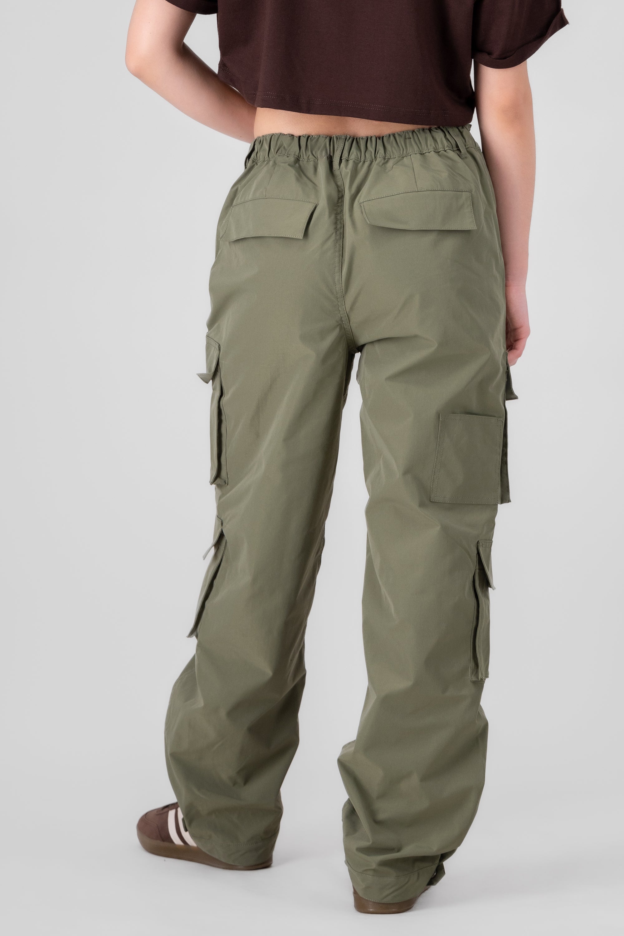 High Waist Cargo Pants With Pleated Details OLIVE