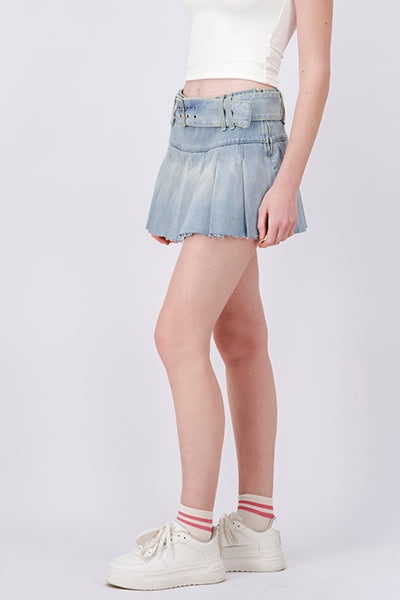 Denim Mini Skirt With Belt LIGHT STONE