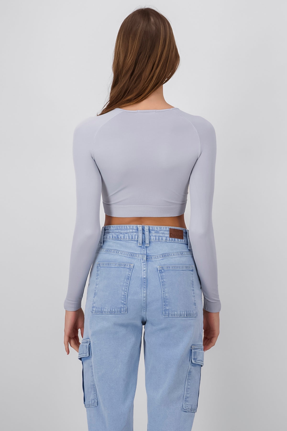 Long Sleeve Seamless Crop Top LIGHT GRAY