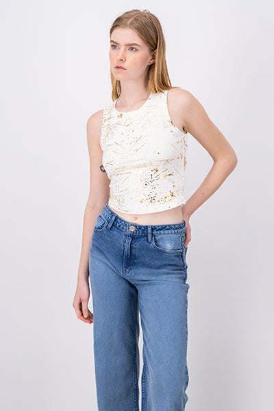 Metallic Detailing Top WHITE COMBO