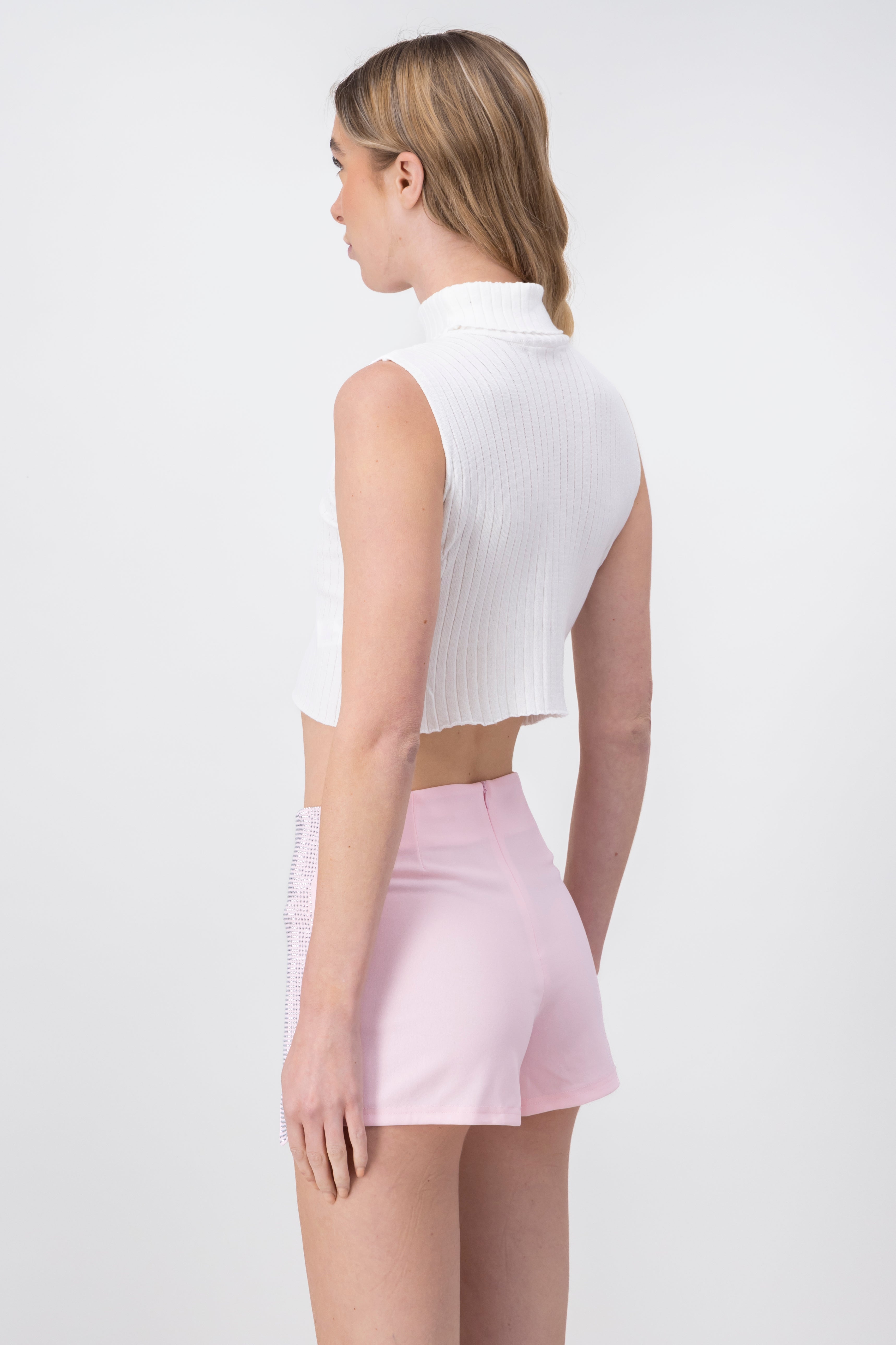 Sleeveless Woven Turtle Neck Top WHITE