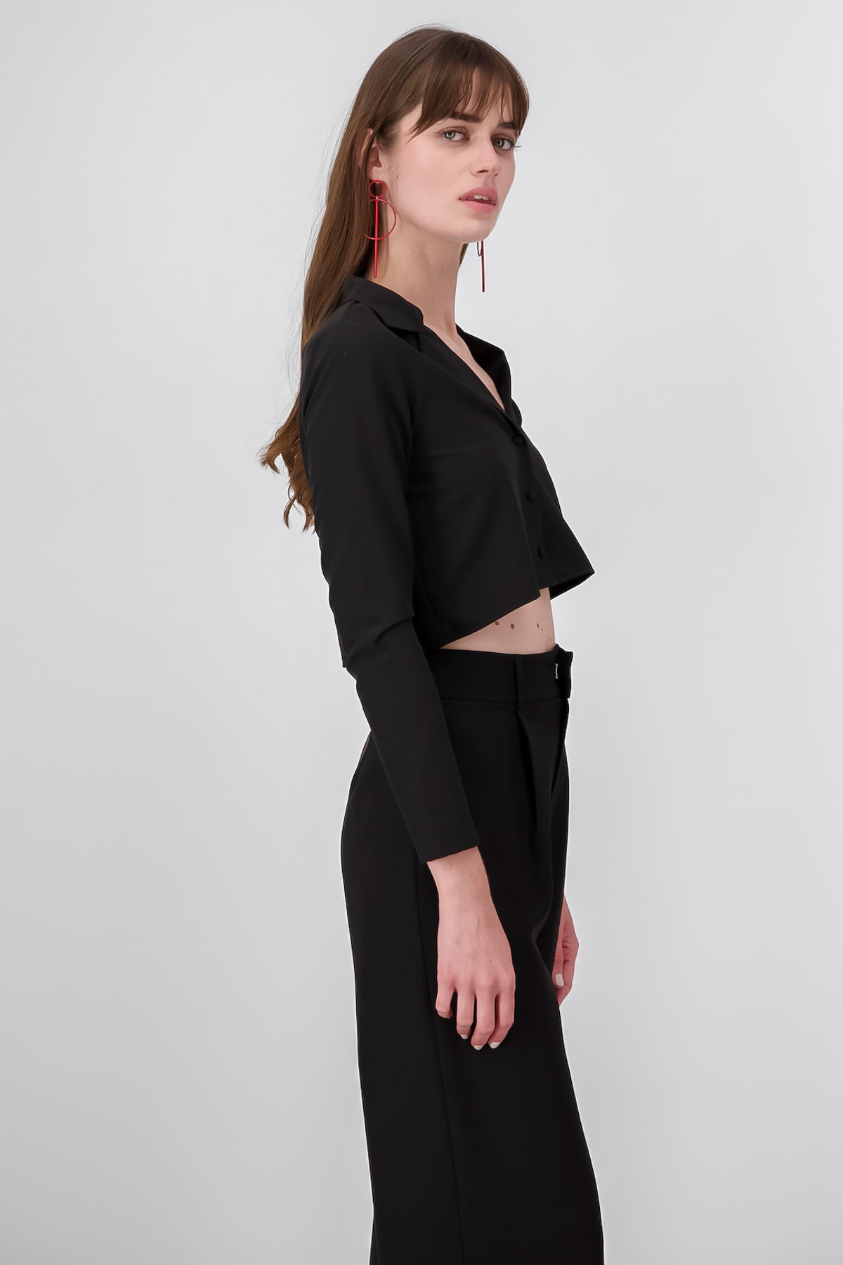 Long Sleeve Cropped Blazer Shirt BLACK