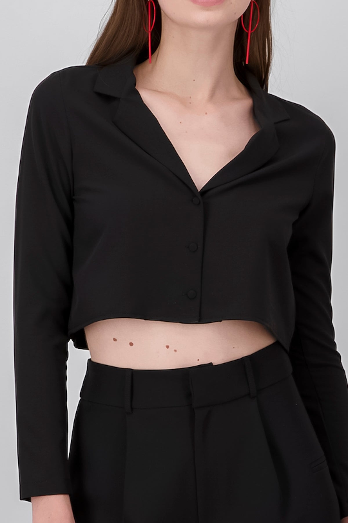 Long Sleeve Cropped Blazer Shirt BLACK