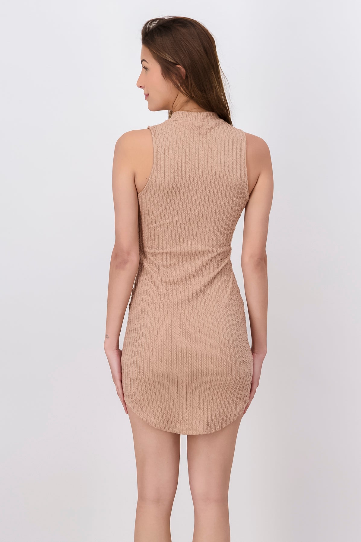 Sleeveless Textured Ruched Mini Dress TAUPE