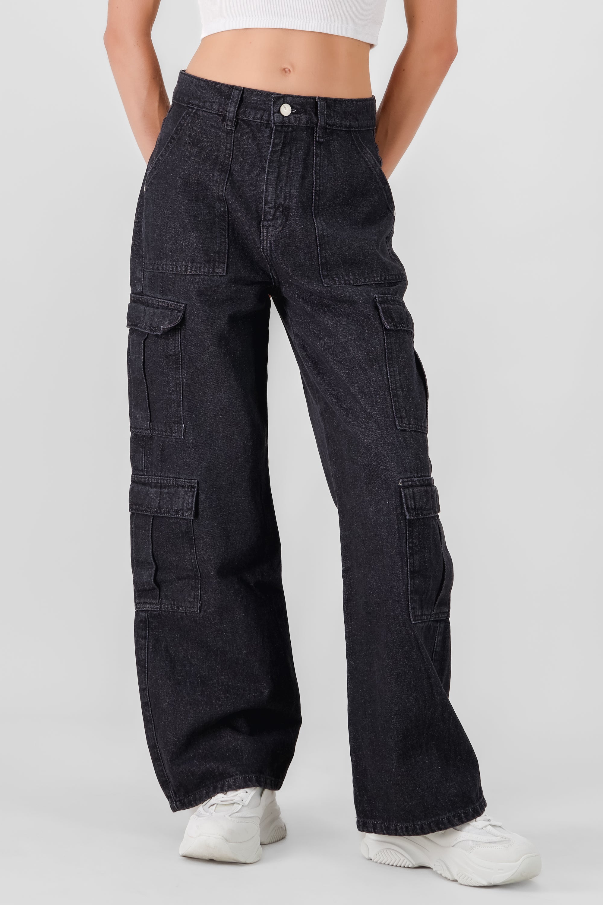 Cargo Jeans Flap Pockets BLACK