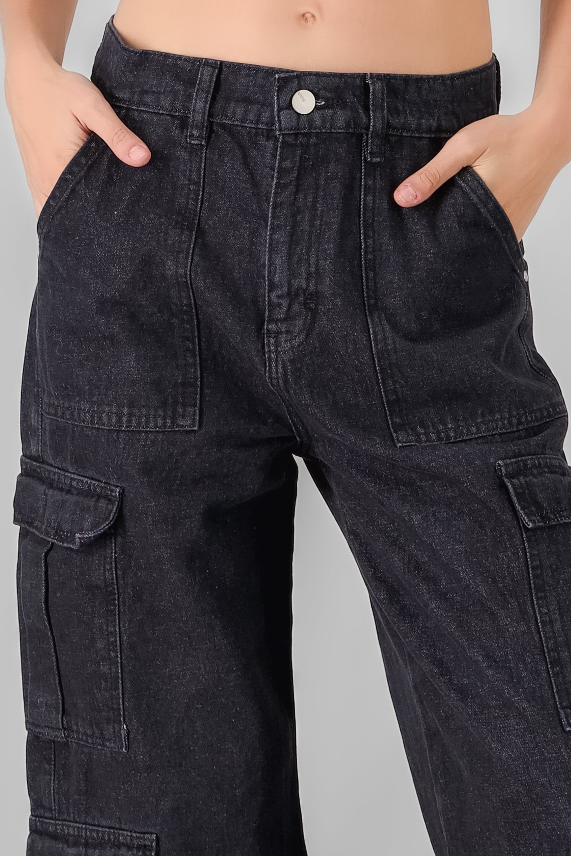 Cargo Jeans Flap Pockets BLACK