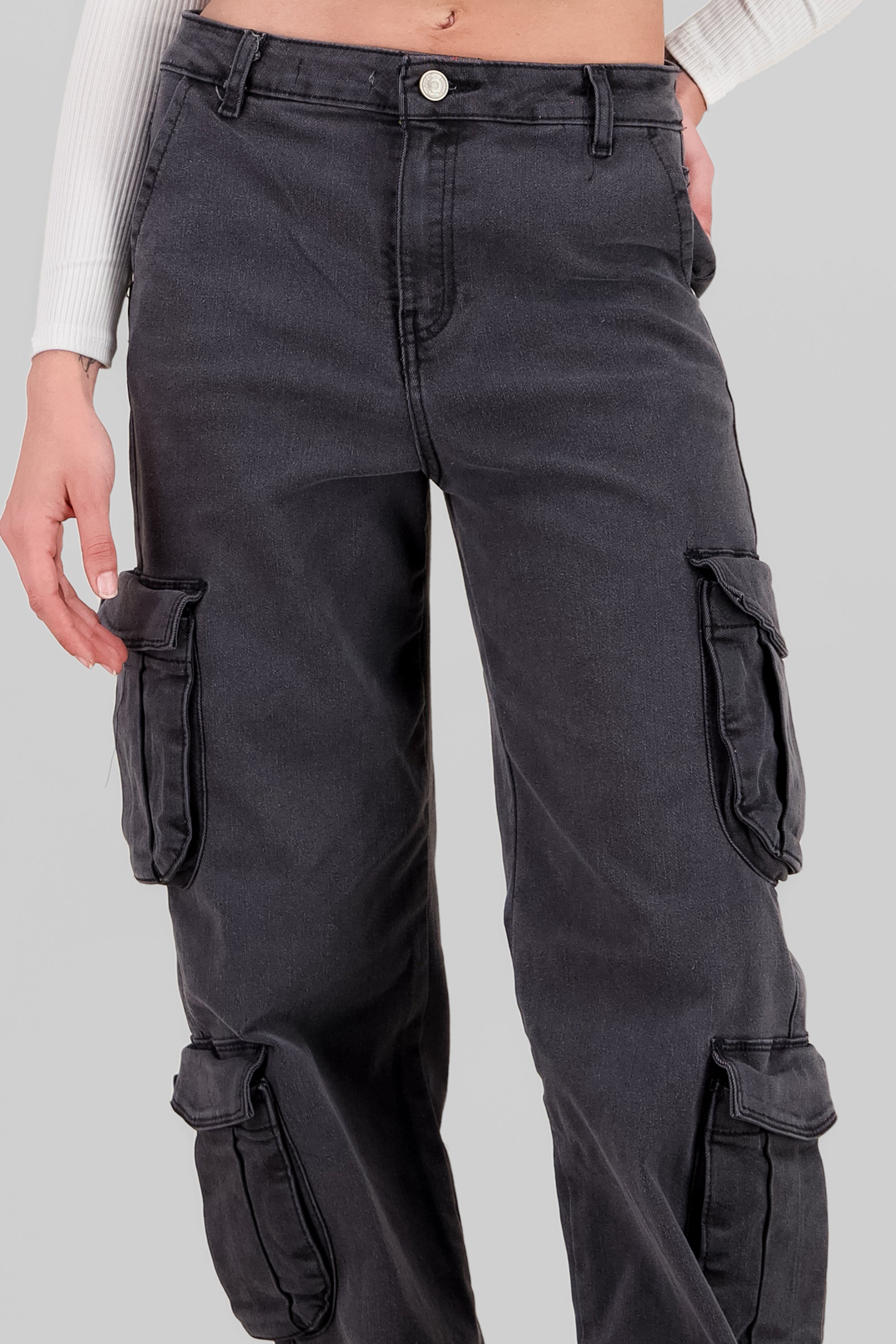 Flap Pocket Cargo Jeans LIGHT GRAY