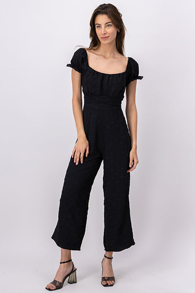 Textured Short Sleeve Jumpsuit BLACK