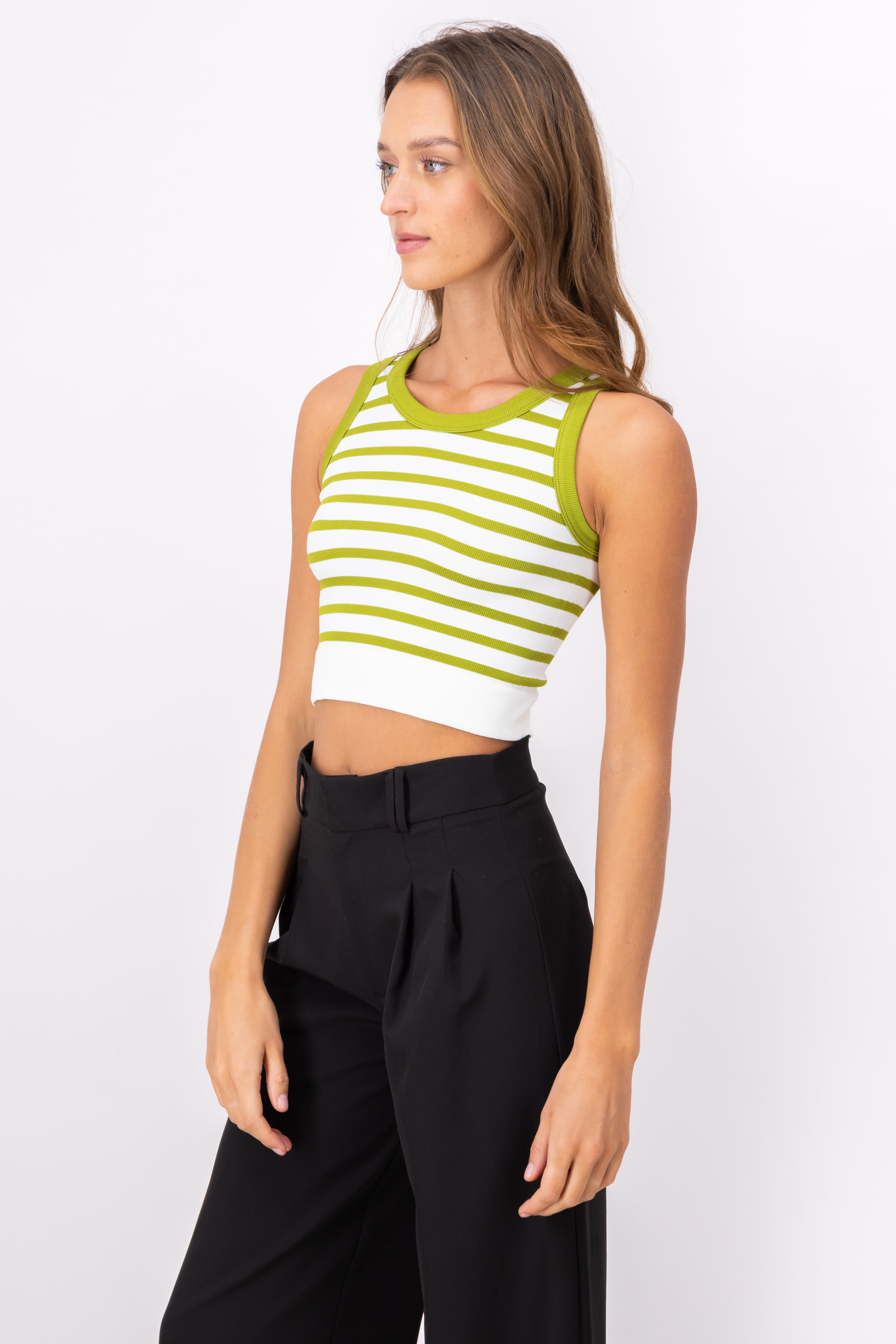 Sleeveless Striped Crop Top GREEN COMBO