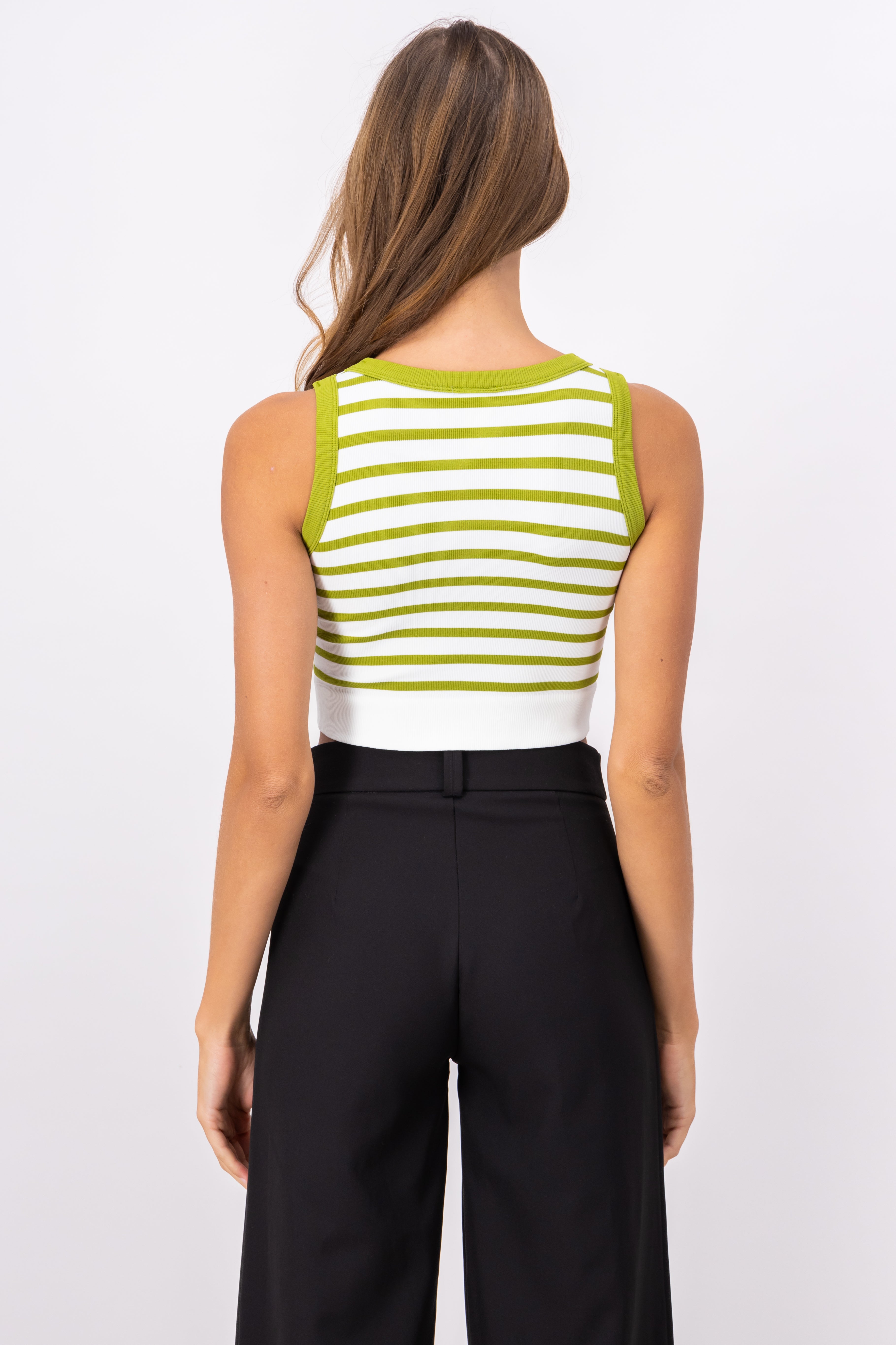 Sleeveless Striped Crop Top GREEN COMBO