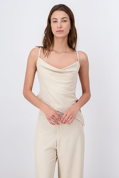 Basic Draped Neckline Blouse SAND